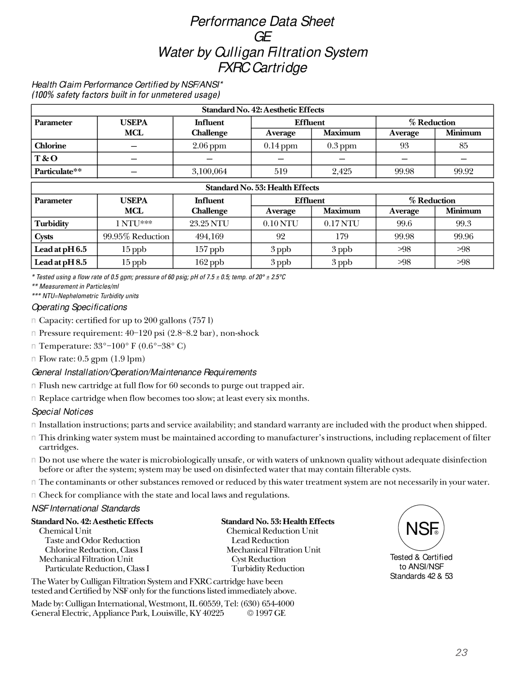 GE 16207744P008 Operating Specifications, General Installation/Operation/Maintenance Requirements, Special Notices 