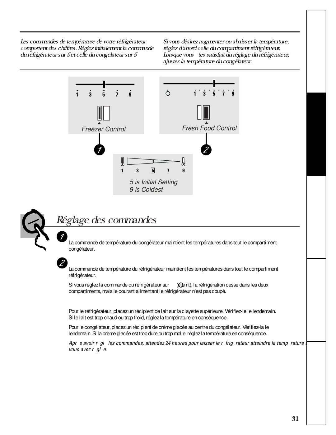 GE 16207744P008 owner manual Les commandes du réfrigérateur, Réglage des commandes, Mesures de sécurité, Fonctionnement 