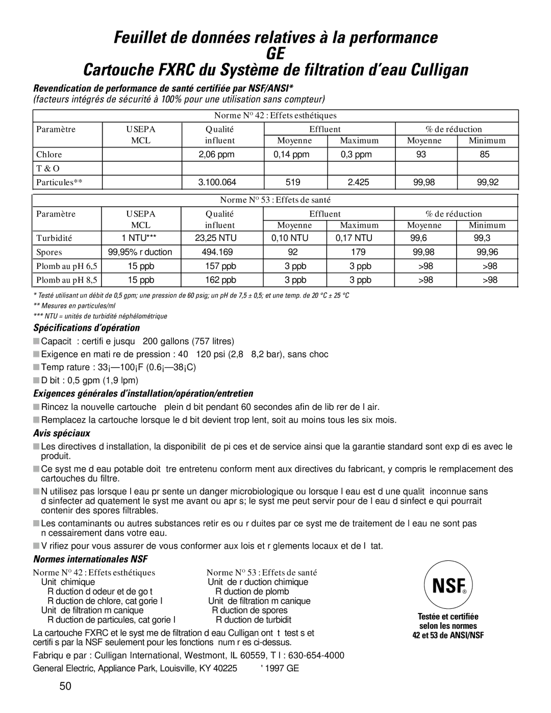 GE 16207744P008 Spécifications d’opération, Exigences générales d’installation/opération/entretien, Avis spéciaux 