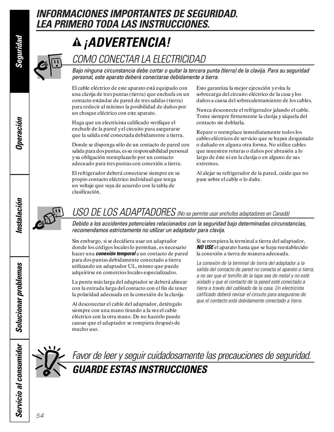 GE 16207744P008 owner manual Solucionar problemas, Instalación, Servicio al consumidor 