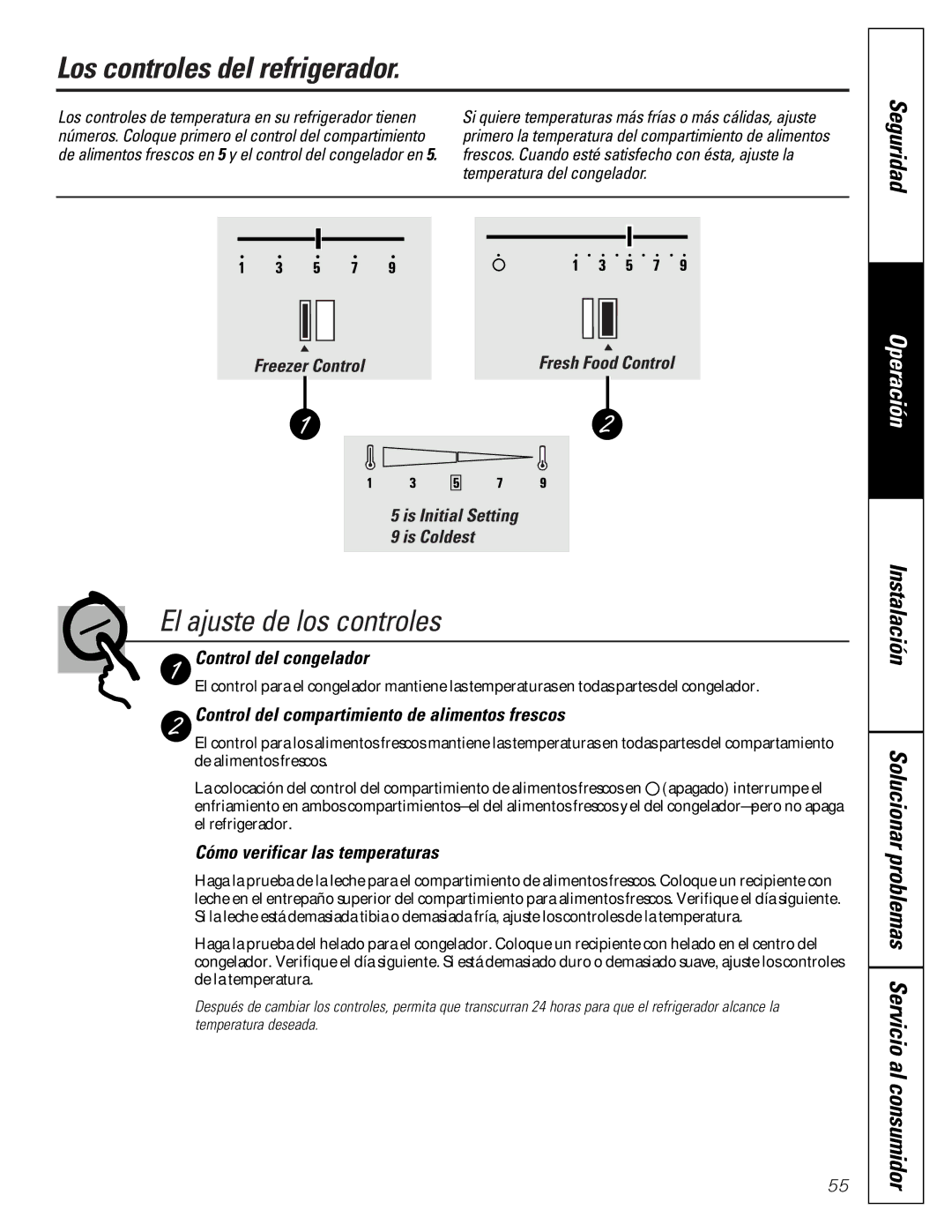 GE 16207744P008 owner manual Los controles del refrigerador, El ajuste de los controles, Seguridad, Operación 