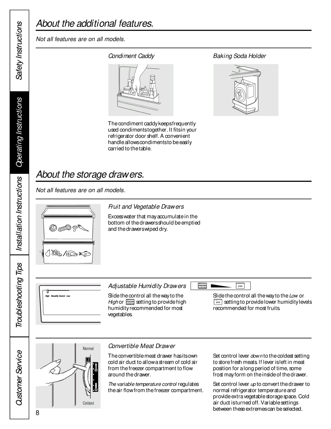 GE 16207744P008 owner manual About the additional features, About the storage drawers 