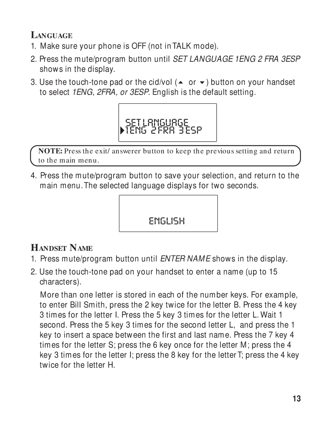 GE 16223870 manual Setlanguage 1ENG 2FRA 3ESP, English 