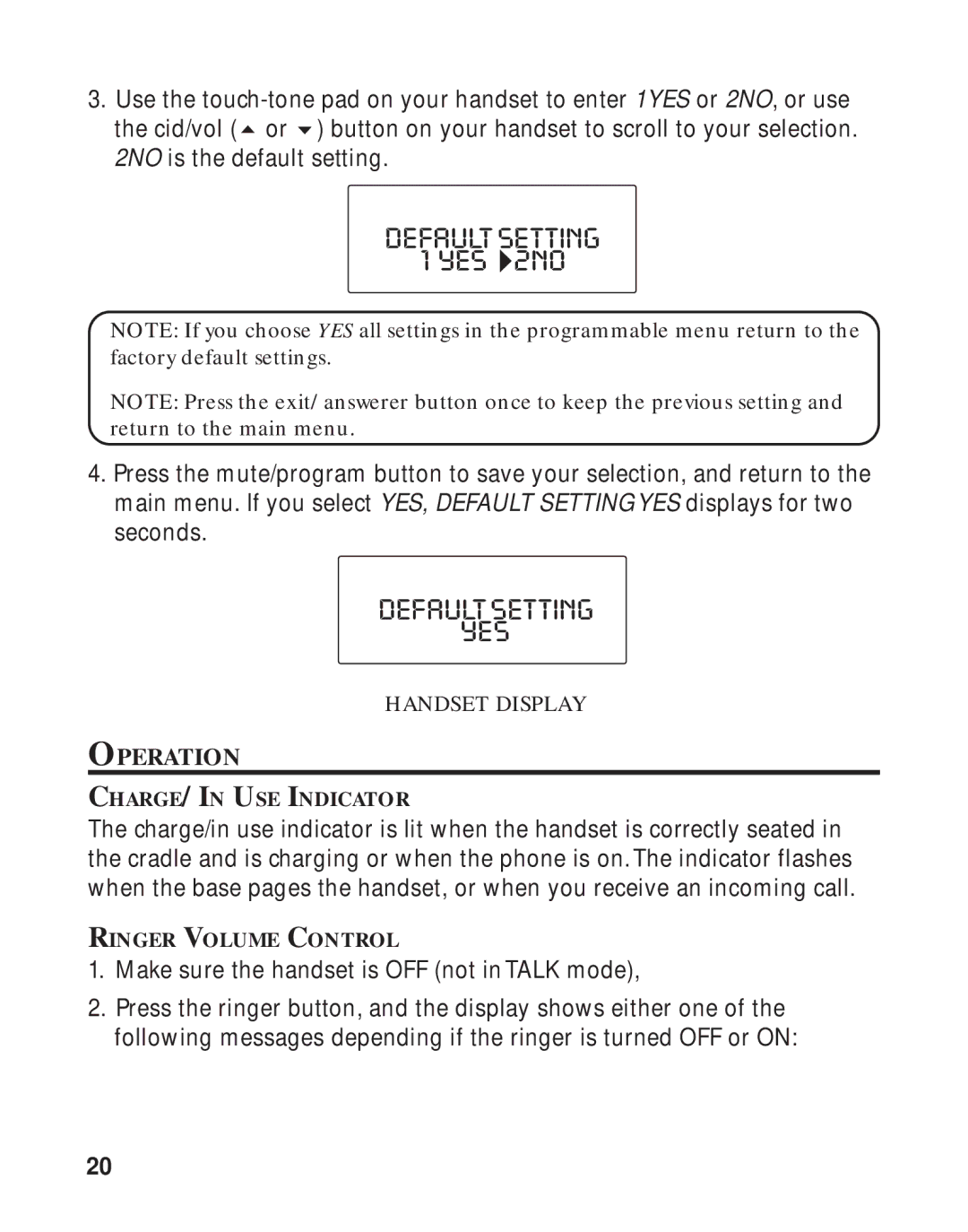 GE 16223870 manual Defaultsetting YES, Operation 