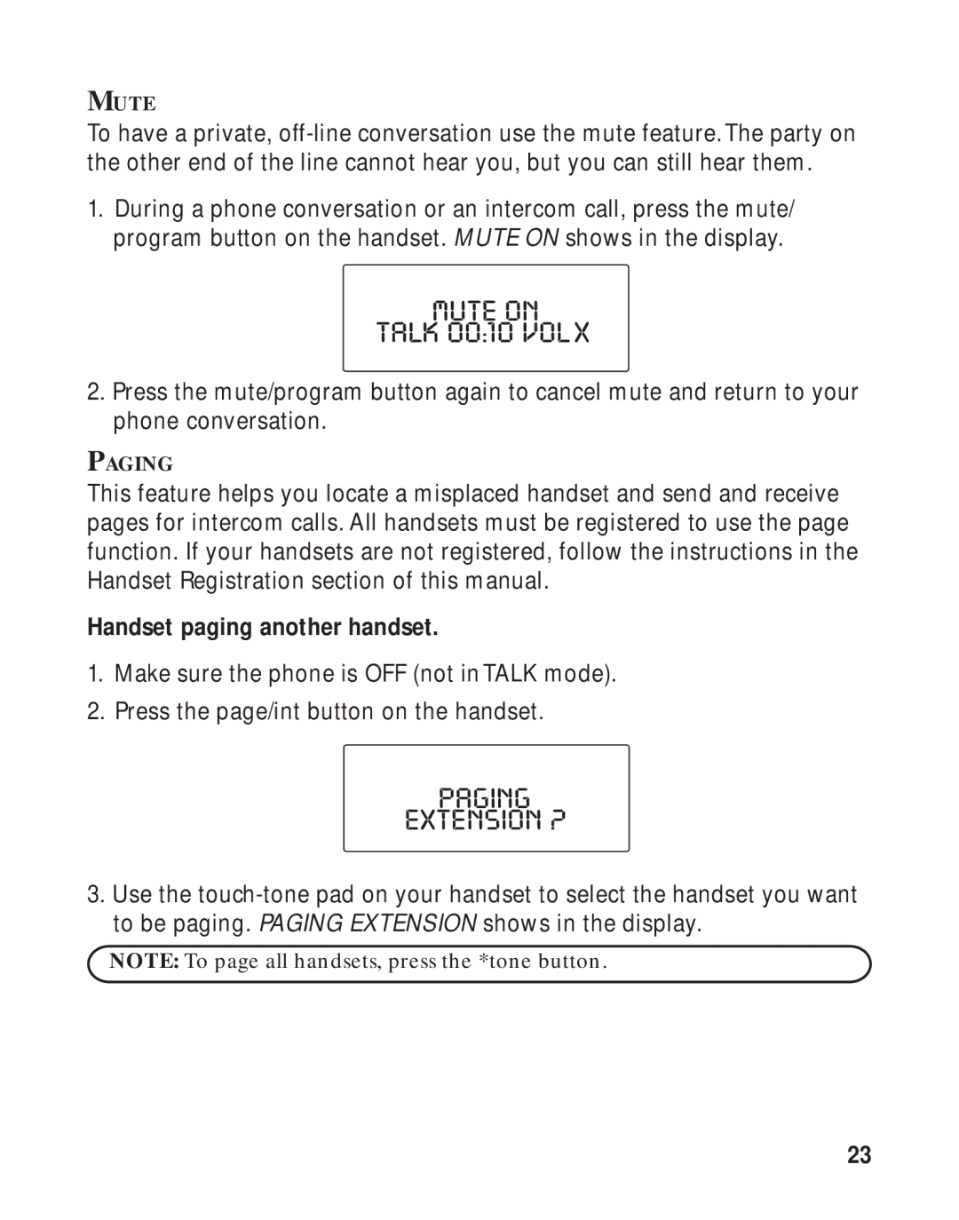 GE 16223870 manual Mute on Talk 0010 Volx, Paging Extension ? 
