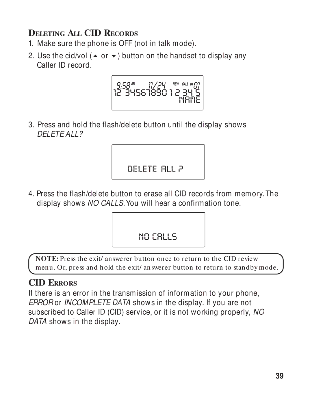 GE 16223870 manual Delete ALL ?, No Calls 