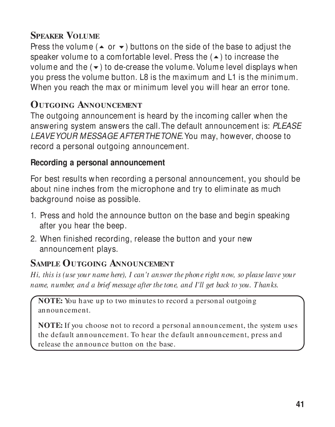 GE 16223870 manual Recording a personal announcement 