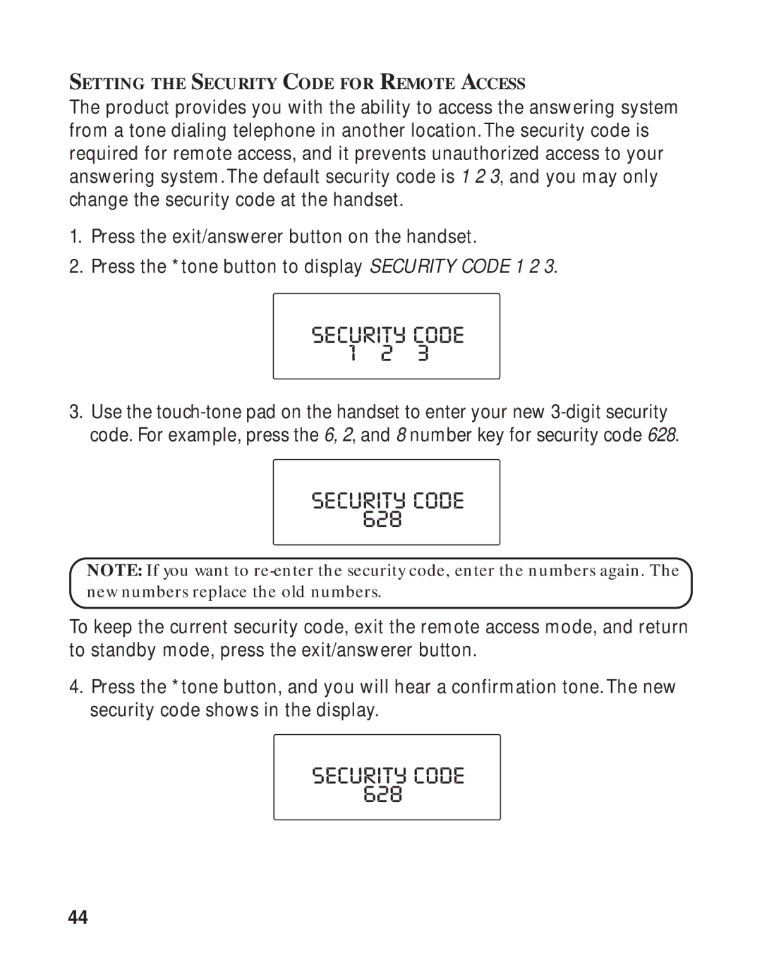 GE 16223870 manual Security Code 1 2 