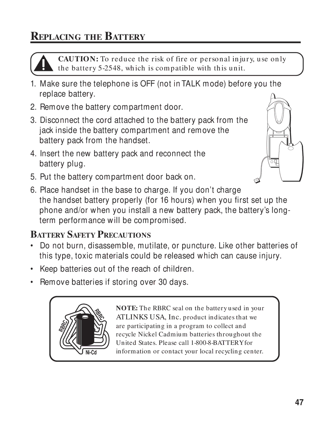 GE 16223870 manual Replacing the Battery 