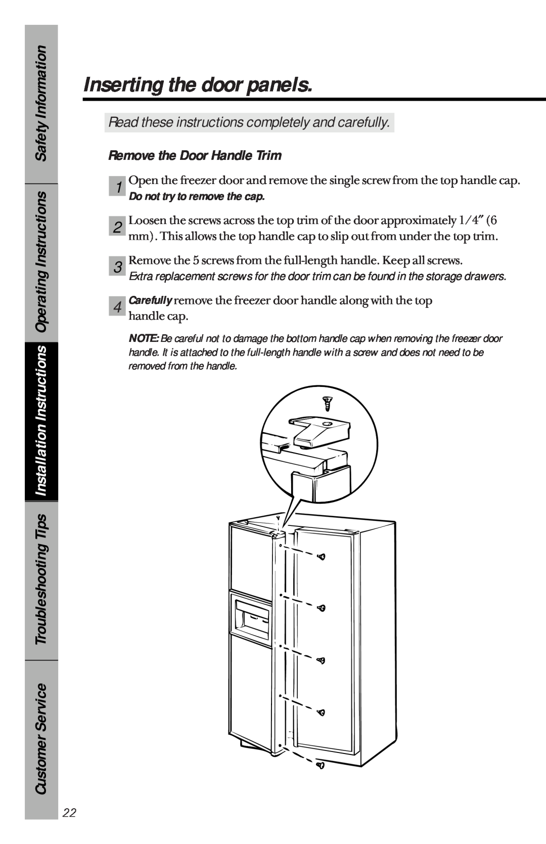 GE 162D3941P005 Inserting the door panels, Remove the Door Handle Trim, Read these instructions completely and carefully 