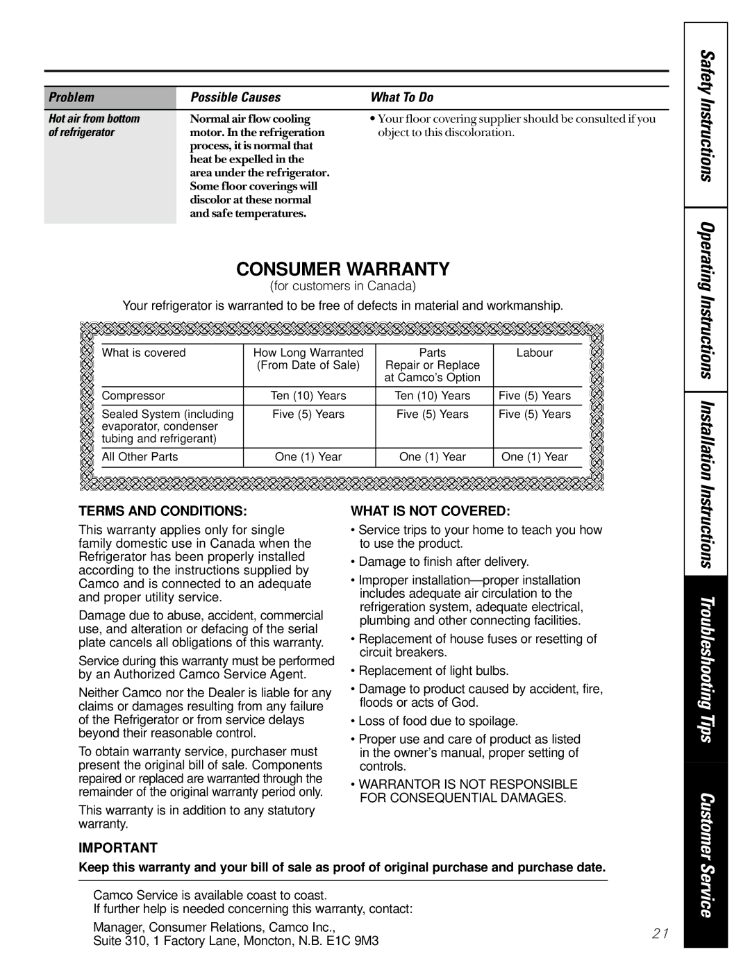 GE 162D6733P007 owner manual Hot air from bottom, Refrigerator 