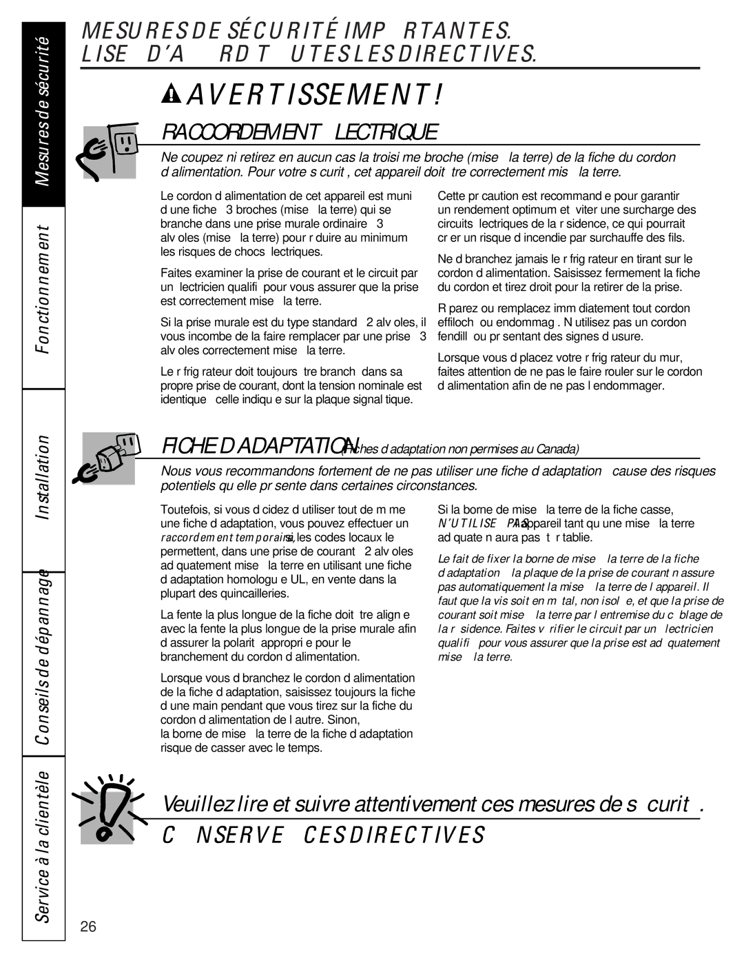 GE 162D6733P007 owner manual Conseils de dépannage, Service à la clientèle 