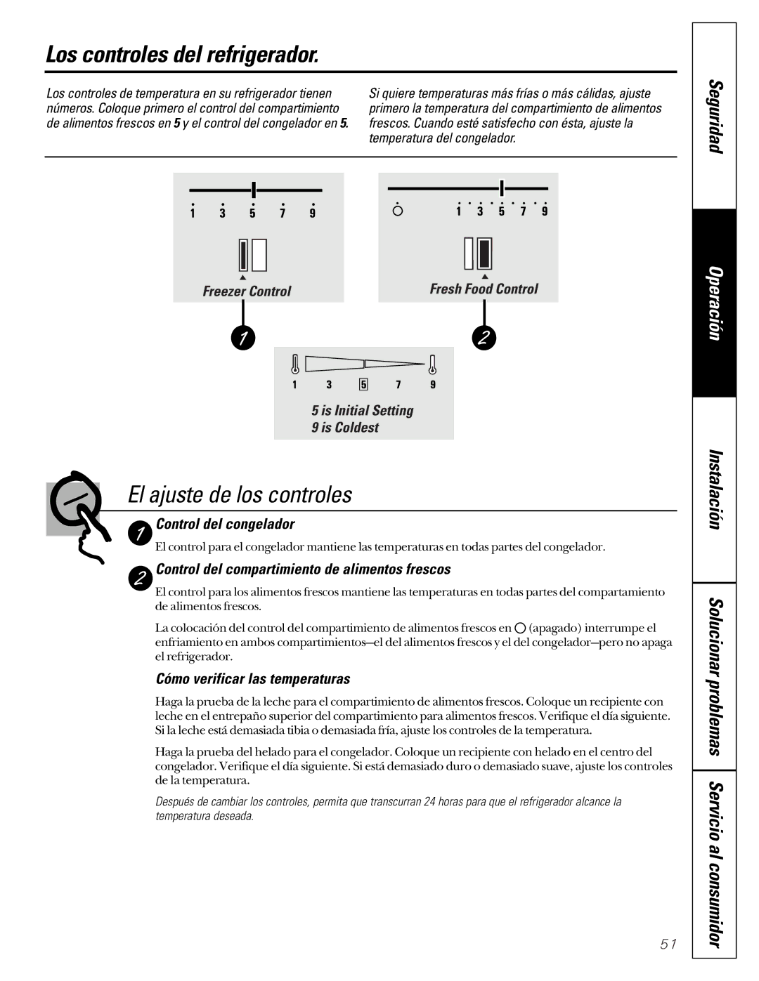 GE 162D6733P007 owner manual Los controles del refrigerador, El ajuste de los controles, Seguridad 