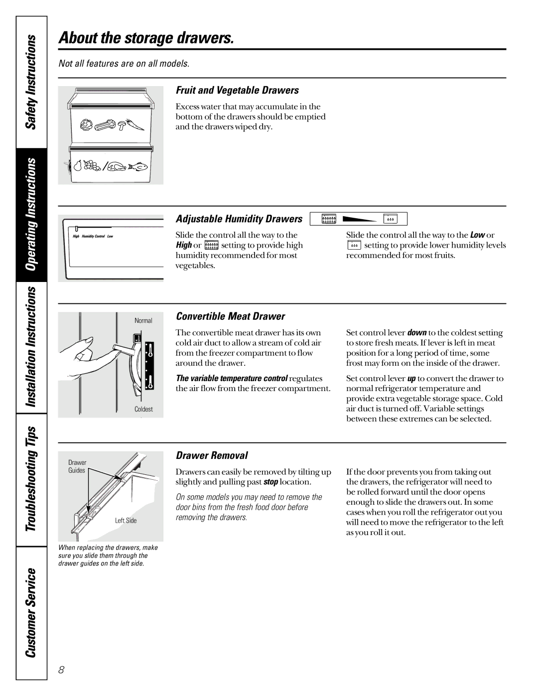 GE 162D6733P007 owner manual About the storage drawers, InstallationInstructions, TroubleshootingTips 