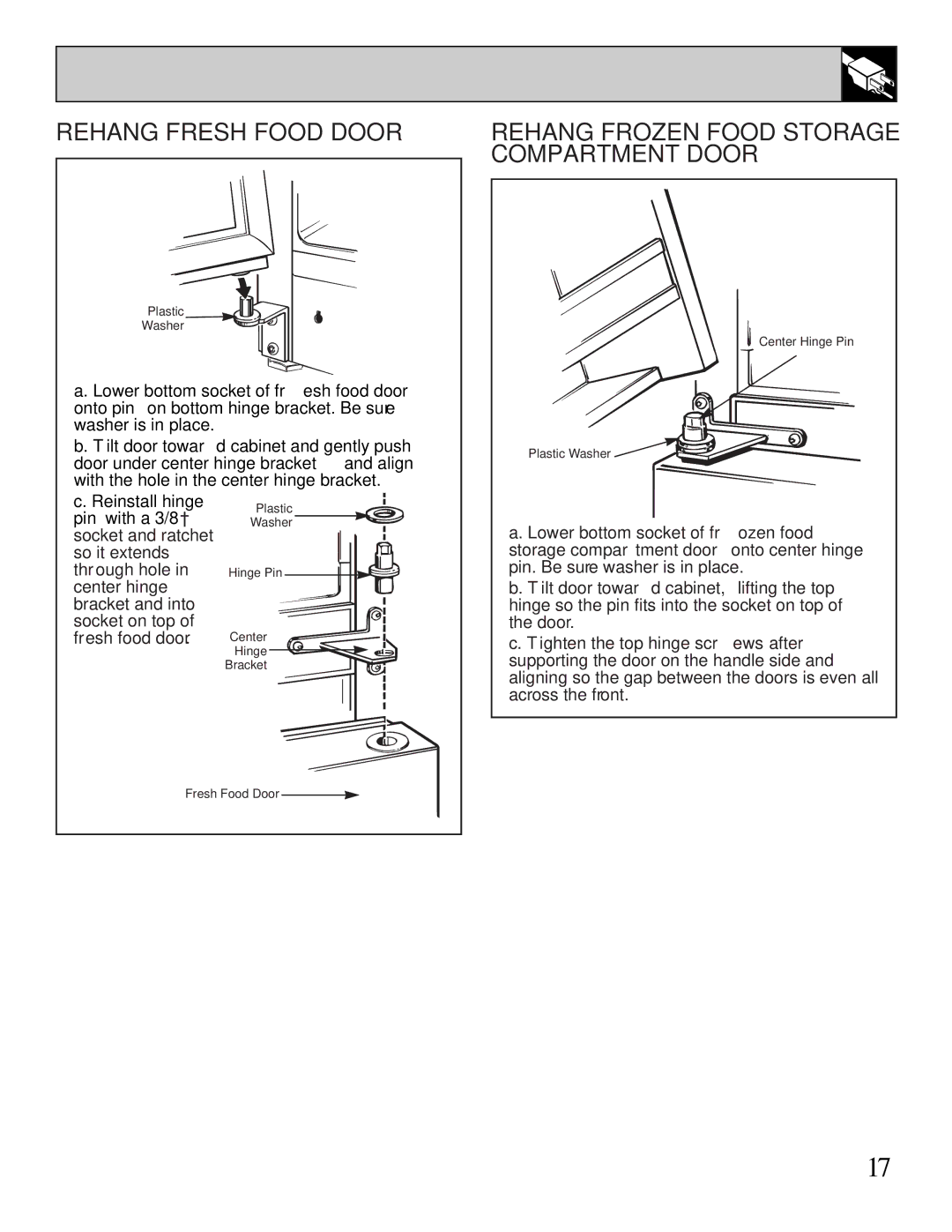 GE 162D7740P005 dimensions Rehang Fresh Food Door, Rehang Frozen Food Storage Compartment Door 