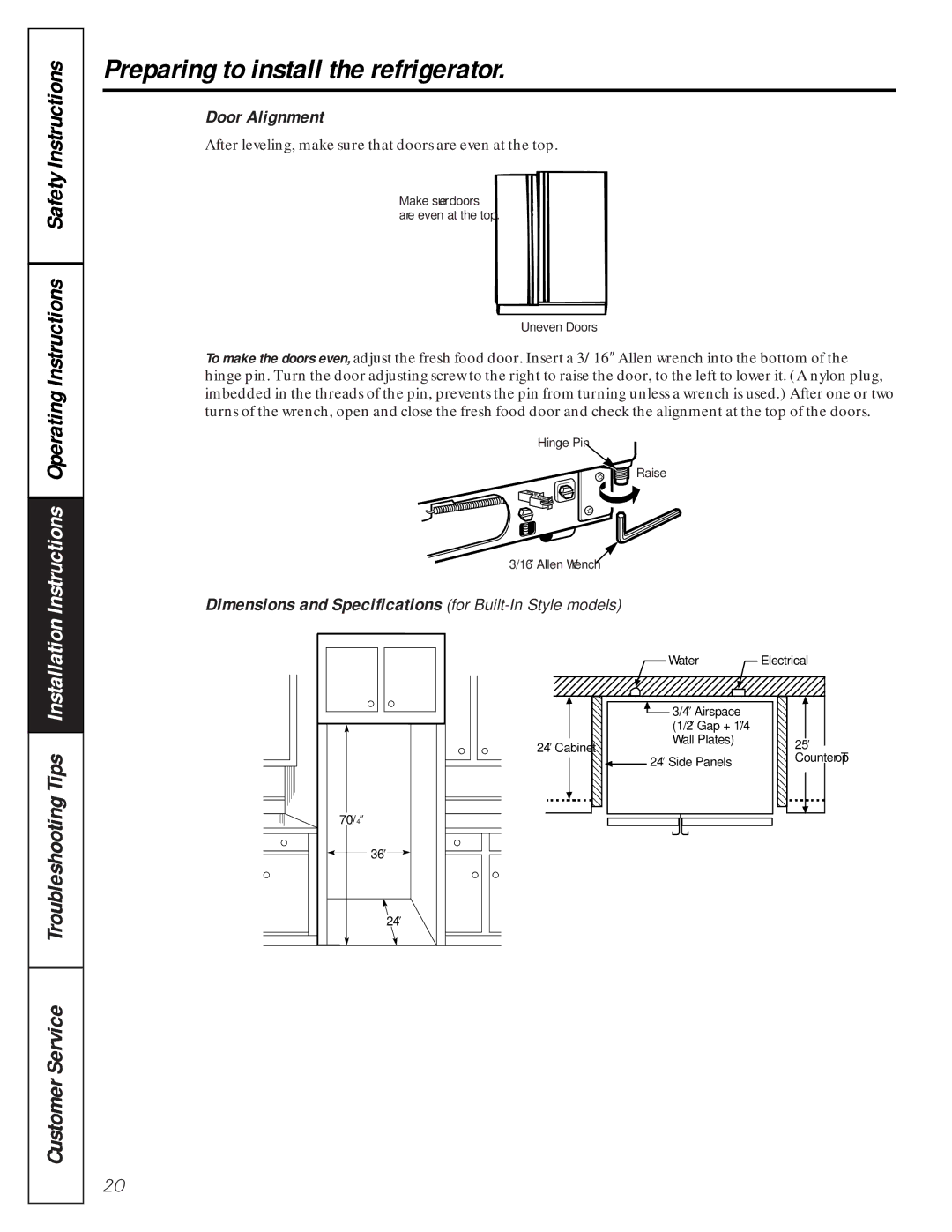 GE 162D9617P005 owner manual Instructions OperatingInstructions SafetyInstructions, Door Alignment 