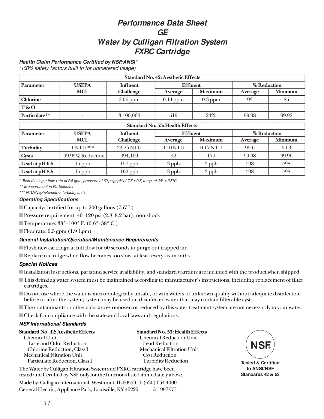 GE 162D9617P005 Operating Specifications, General Installation/Operation/Maintenance Requirements, Special Notices 