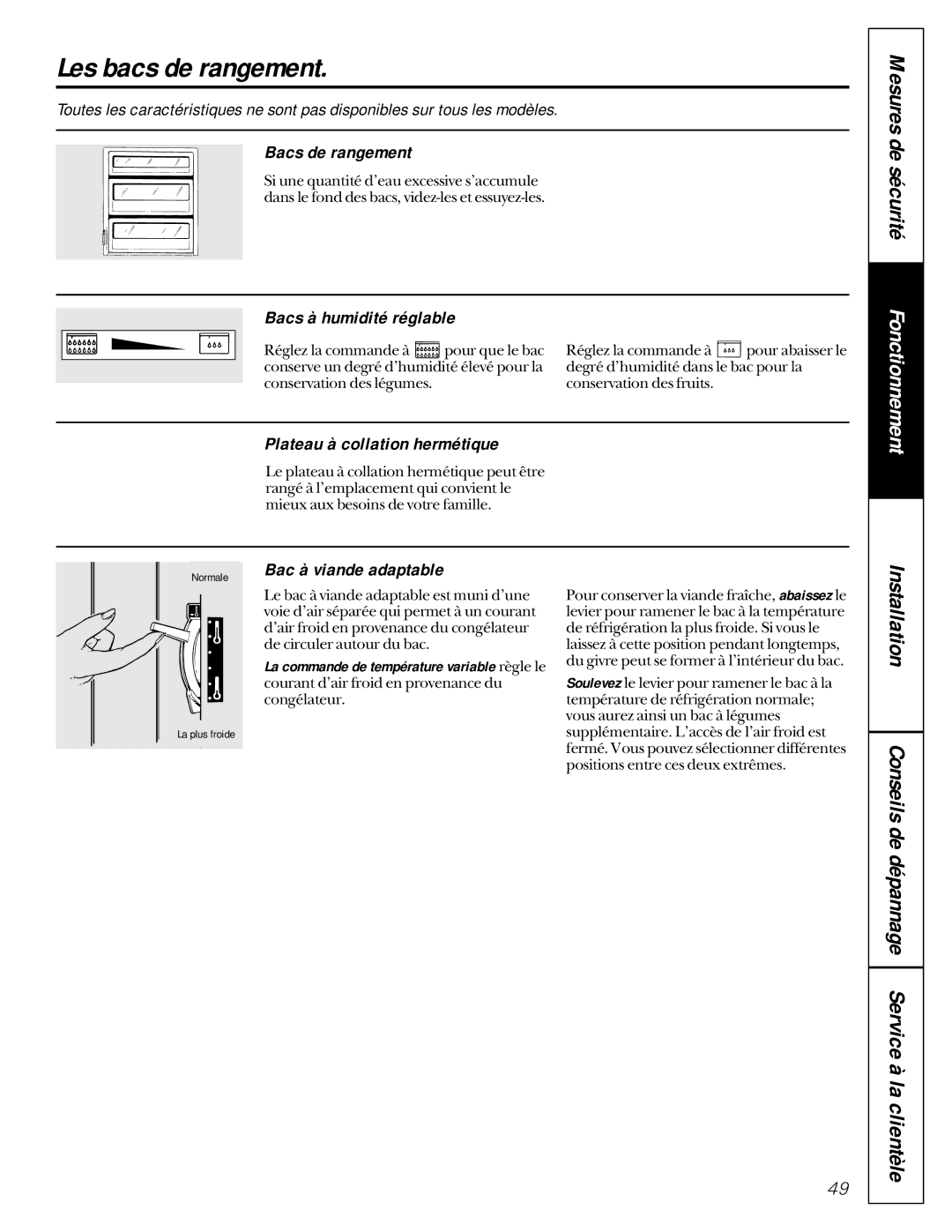 GE 162D9617P005 Les bacs de rangement, Bacs de rangement, Bacs à humidité réglable, Plateau à collation hermétique 