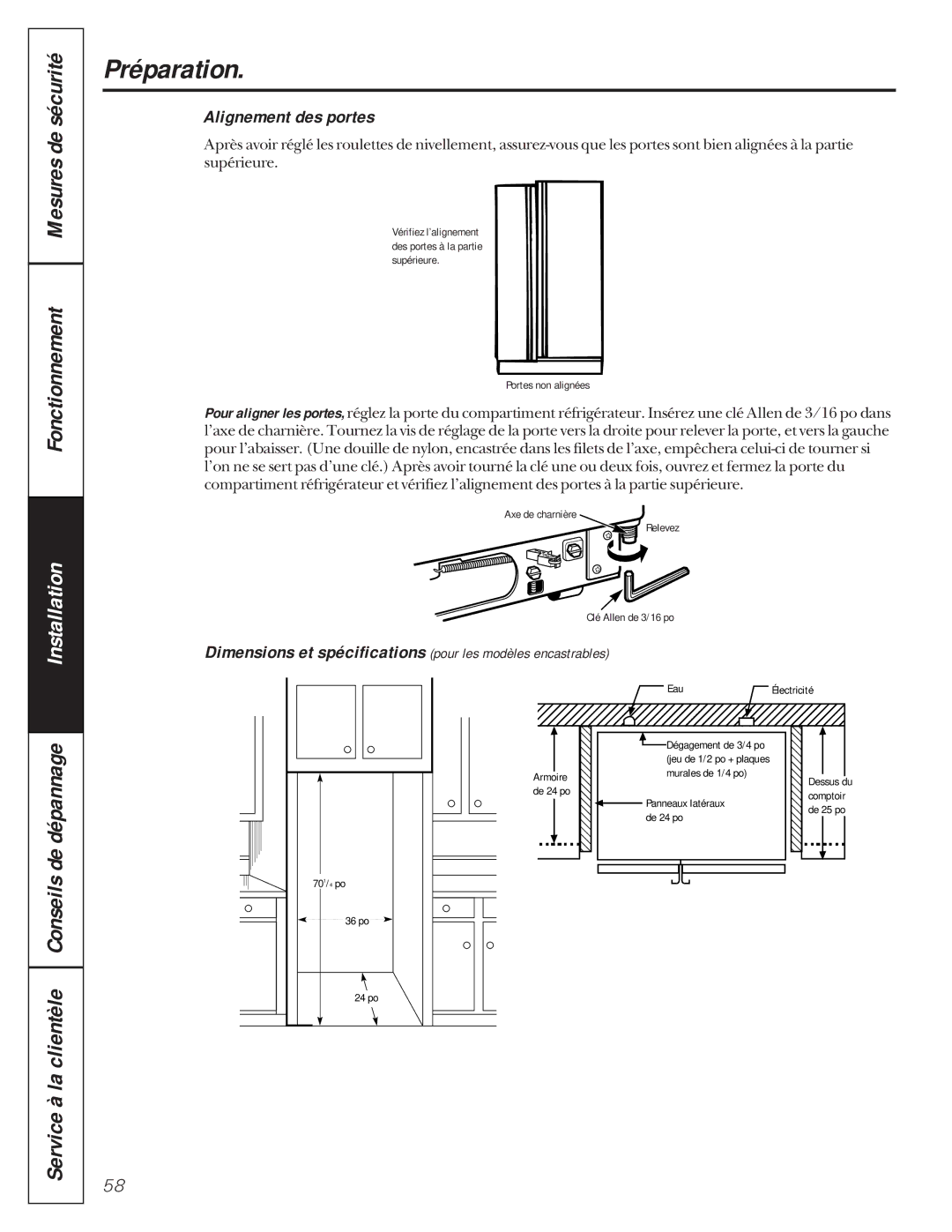 GE 162D9617P005 owner manual Service à la clientèle Conseils de dépannage, Alignement des portes 