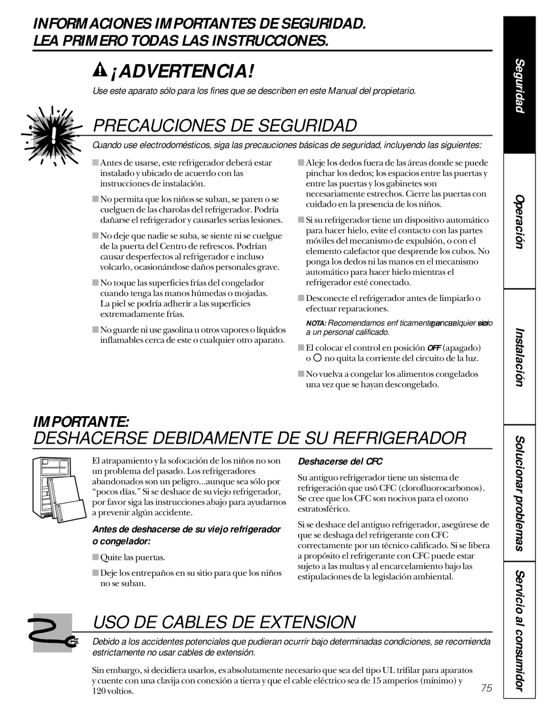 GE 162D9617P005 Operación Instalación, Al consumidor, Antes de deshacerse de su viejo refrigerador o congelador 