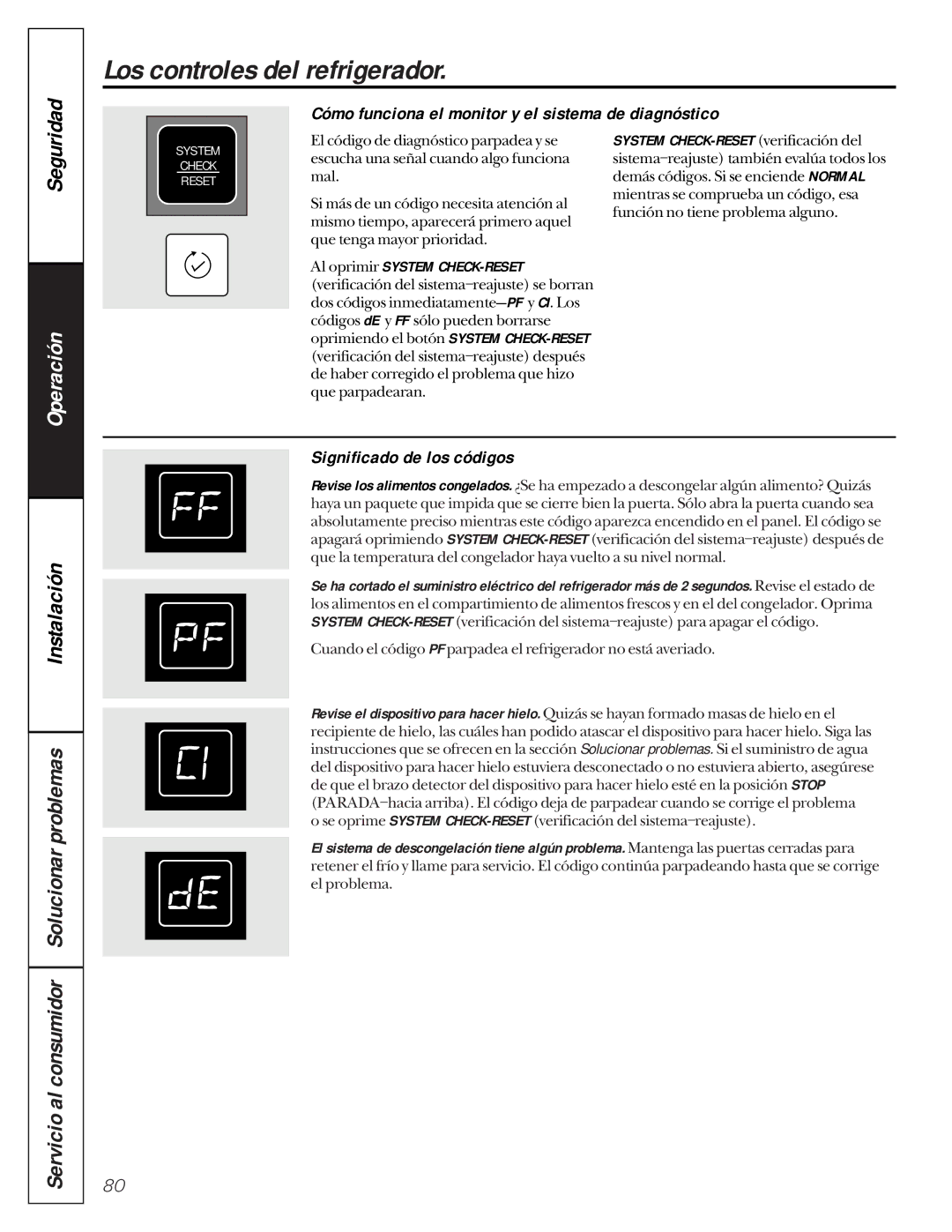 GE 162D9617P005 owner manual Cómo funciona el monitor y el sistema de diagnóstico, Significado de los códigos 