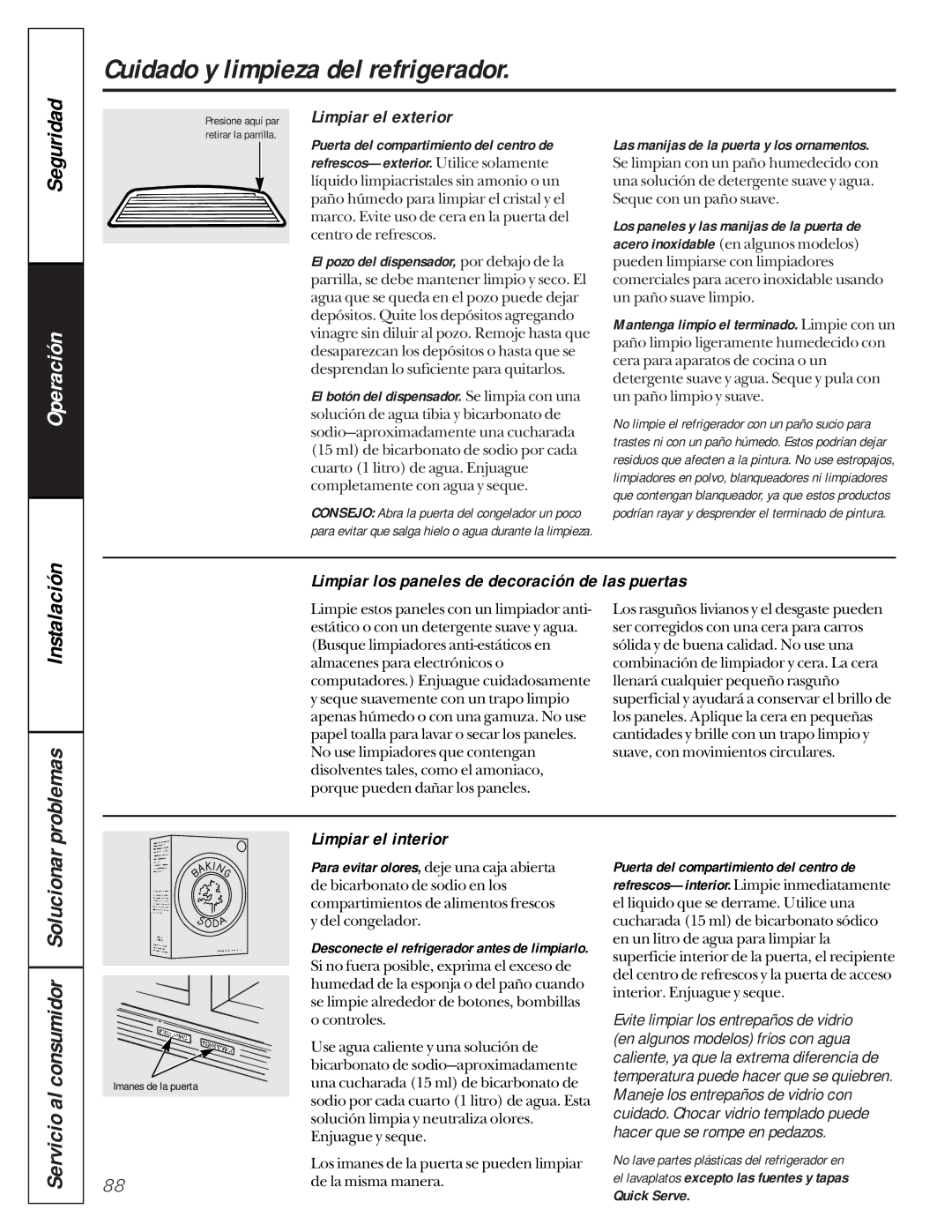 GE 162D9617P005 Cuidado y limpieza del refrigerador, Limpiar el exterior, Limpiar los paneles de decoración de las puertas 