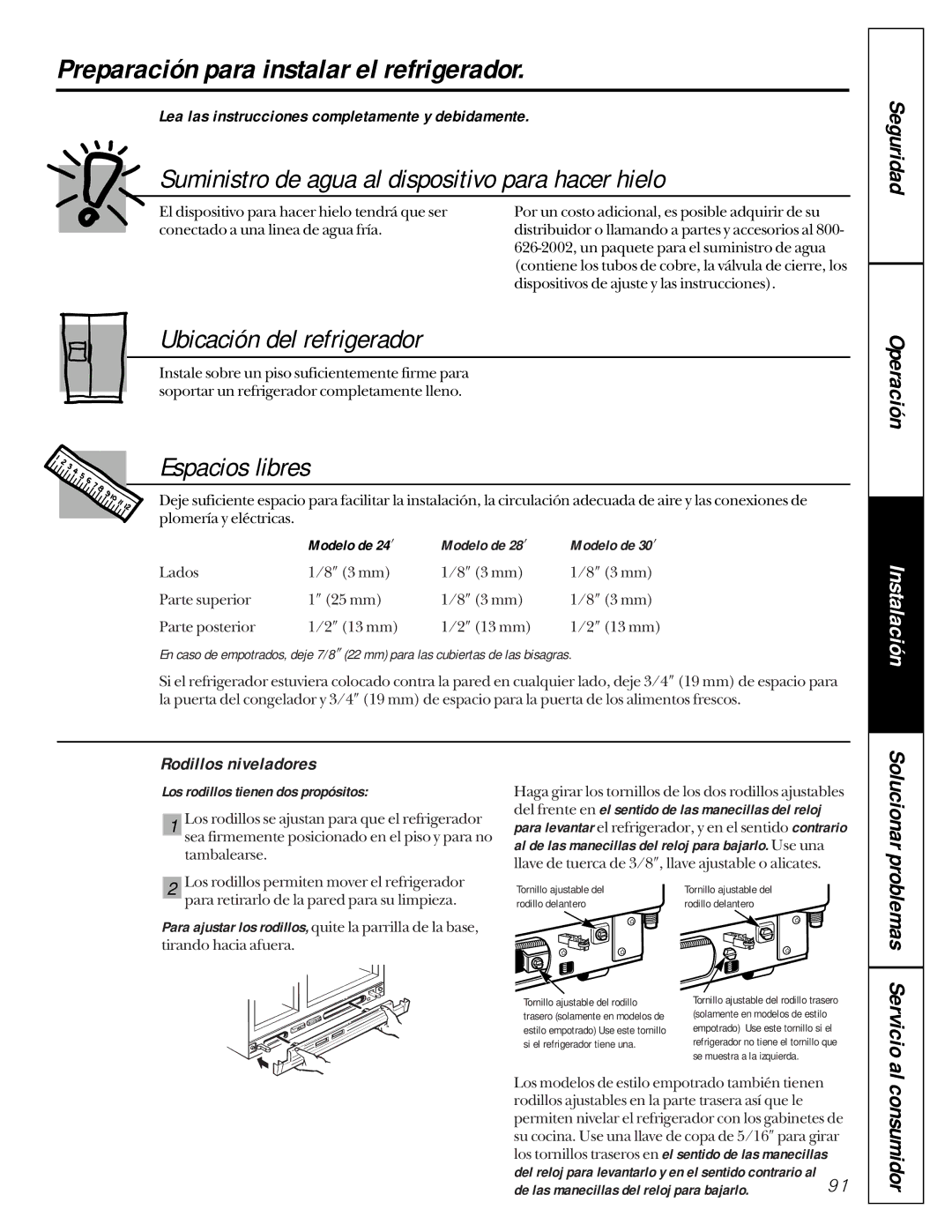 GE 162D9617P005 owner manual Preparación para instalar el refrigerador, Suministro de agua al dispositivo para hacer hielo 