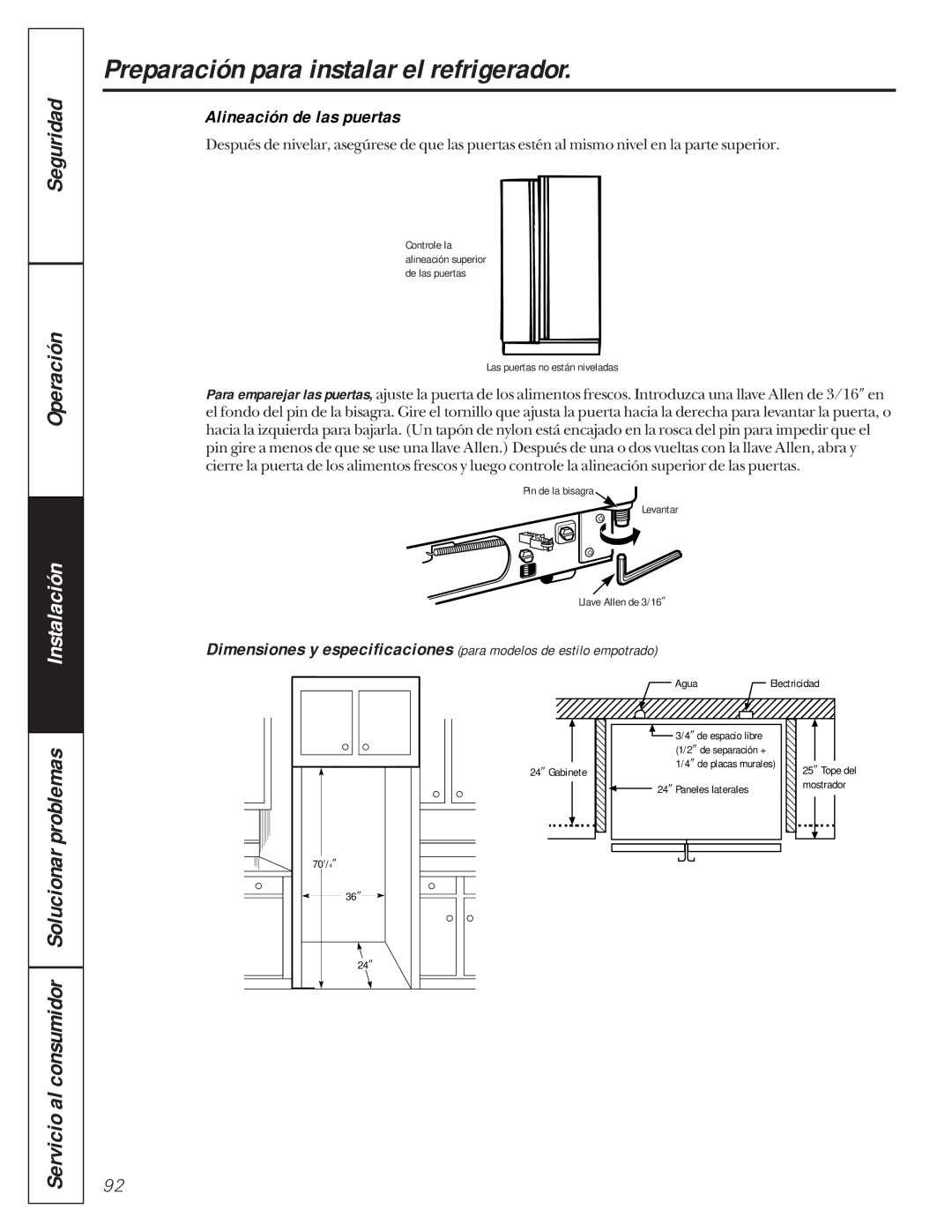 GE 162D9617P005 owner manual Alineación de las puertas 