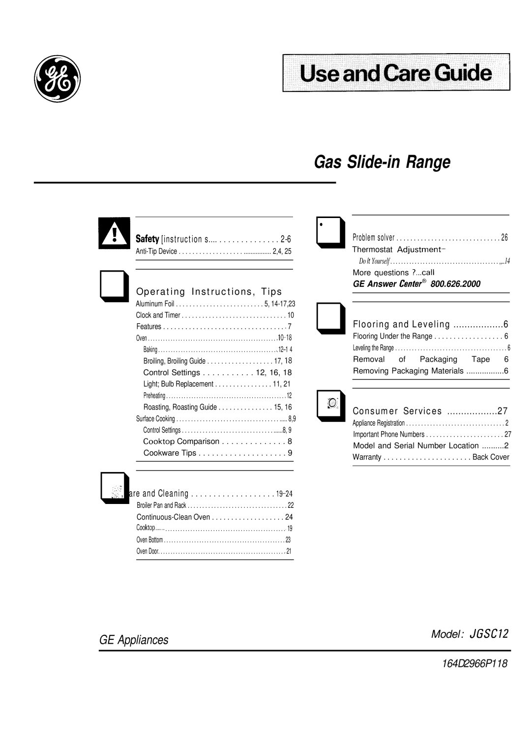 GE 164D2966P118 warranty Gas Slide-in Range 