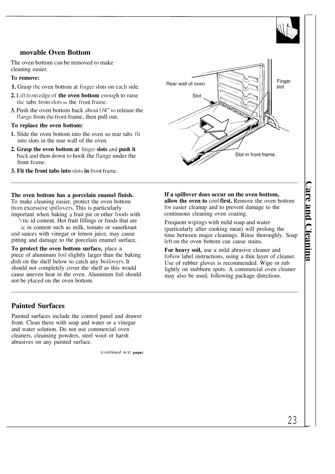 GE 164D2966P118 warranty Movable Oven Bottom, Painted Surfaces, To replace the oven bottom 