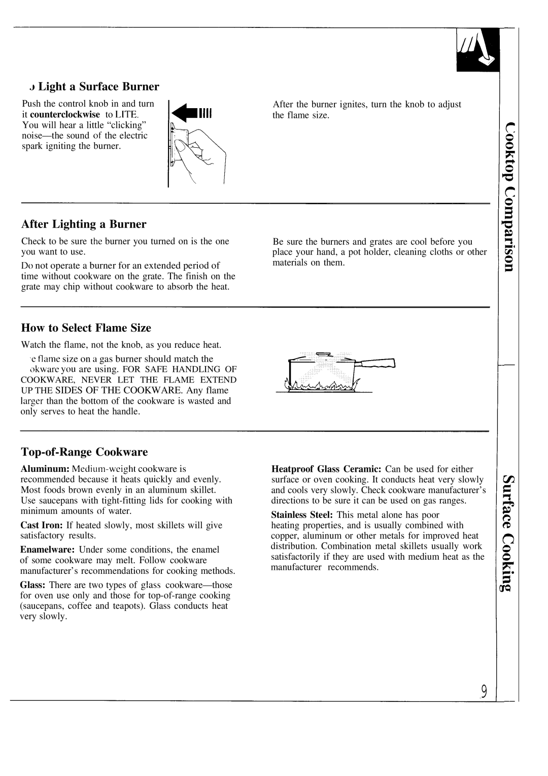 GE 164D2966P118 warranty Light a Surface Burner, After Lighting a Burner, How to Select Flame Size, Top-of-Range Cookware 