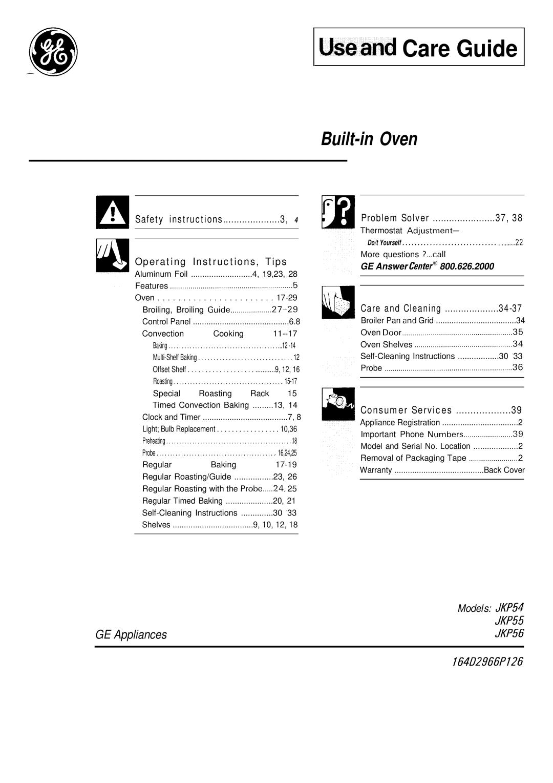 GE 164D2966P126 warranty Useand Care Guide 