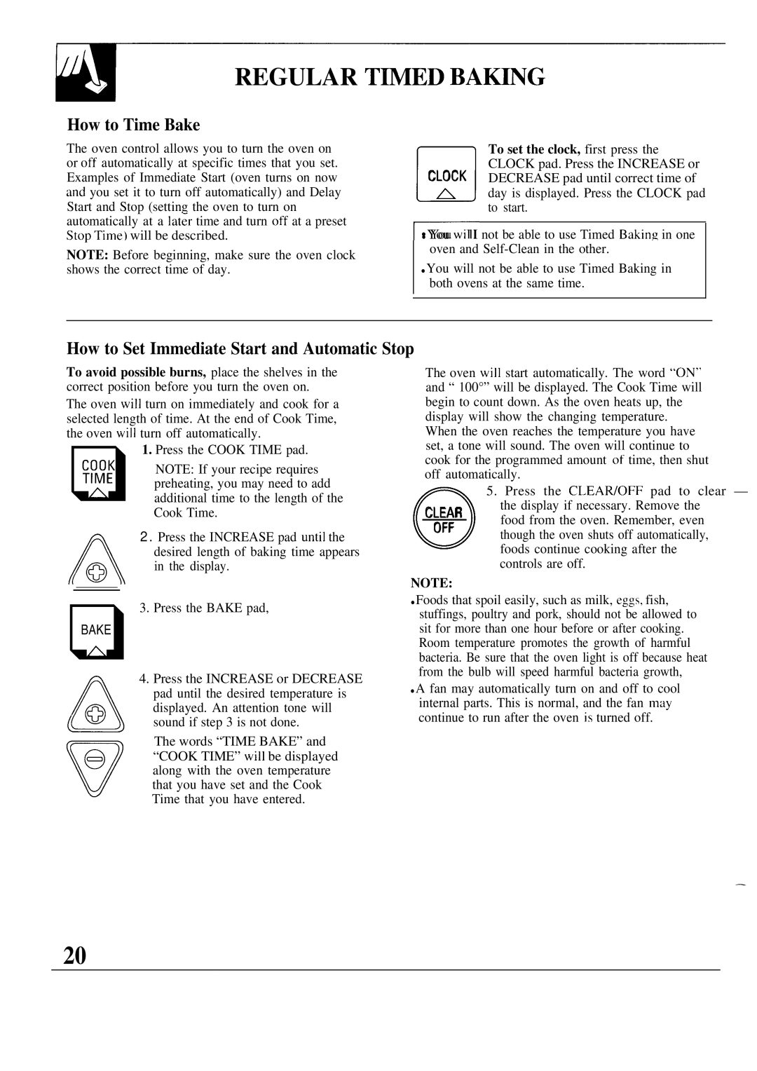 GE 164D2966P126 warranty Regular T~ED BA~NG, How to Time Bake, How to Set Immediate Start and Automatic Stop 