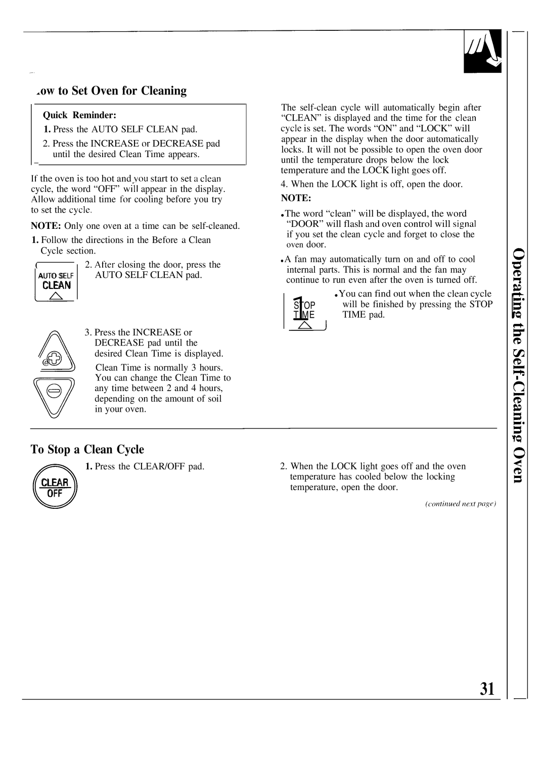 GE 164D2966P126 warranty OW to Set Oven for Cleaning, To Stop a Clean Cycle, Time 