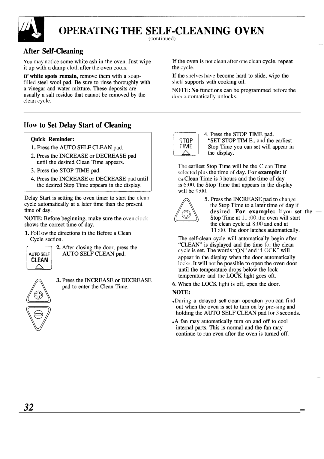 GE 164D2966P126 OPEW’l”ING THE SELF-CLEANING OVEN, After Self-Cleaning, How to Set Delay Start of Cleaning, Quick Reminder 