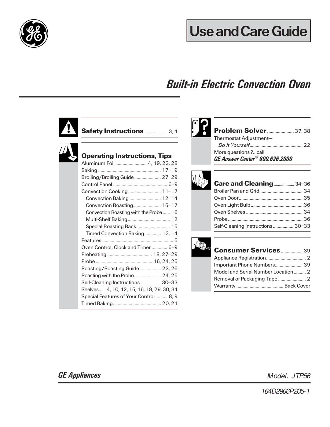 GE 164D2966P205-1 manual UseandCare Guide 