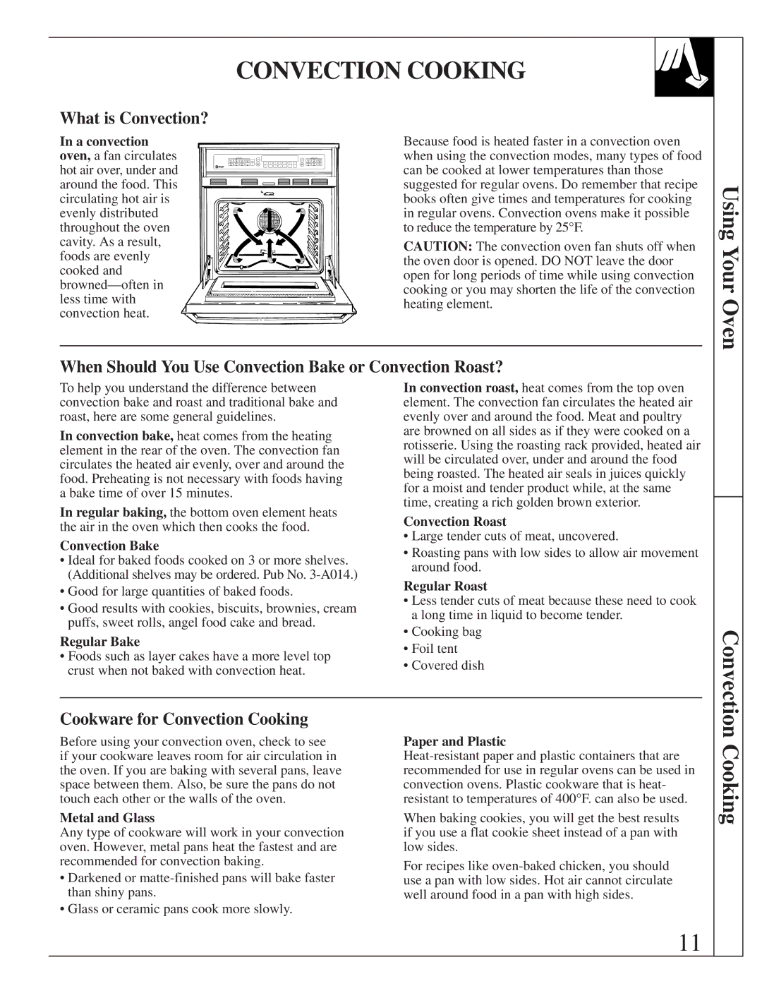 GE 164D2966P205-1 manual Convection Cooking, Using Your Oven 