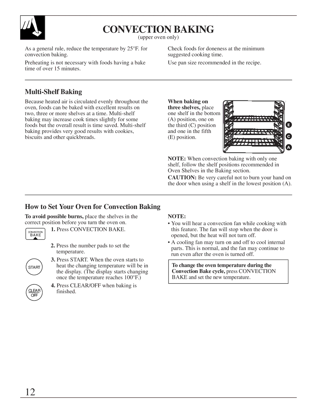 GE 164D2966P205-1 manual Convection Baking, Multi-Shelf Baking, When baking on Three shelves, place 