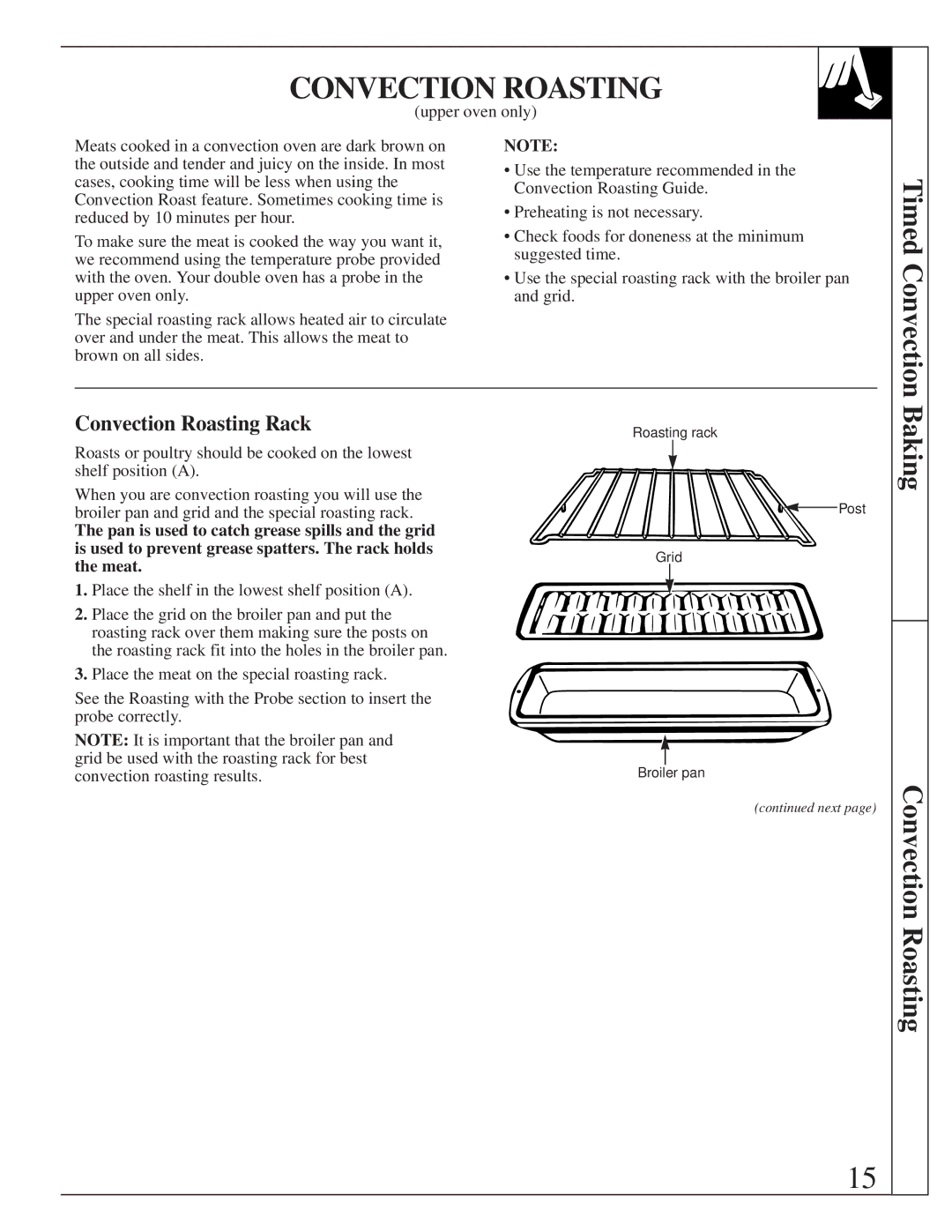 GE 164D2966P205-1 manual Timed Convection, Baking, Convection Roasting Rack 