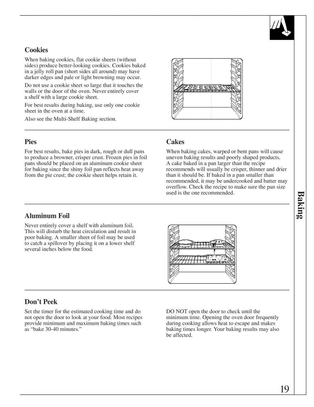 GE 164D2966P205-1 manual Cookies, Pies, Cakes, Aluminum Foil, Don’t Peek 