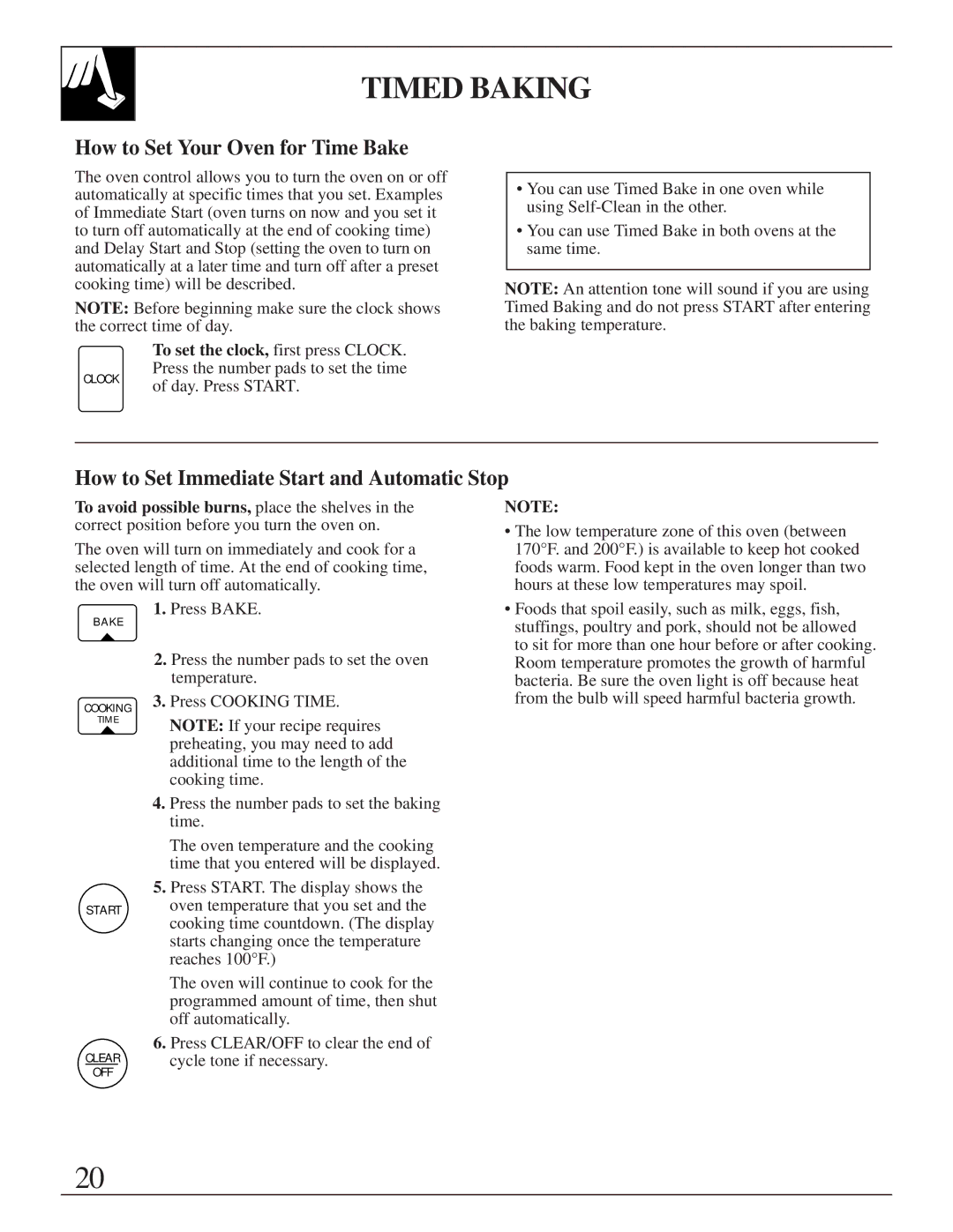 GE 164D2966P205-1 manual Timed Baking, How to Set Your Oven for Time Bake, How to Set Immediate Start and Automatic Stop 