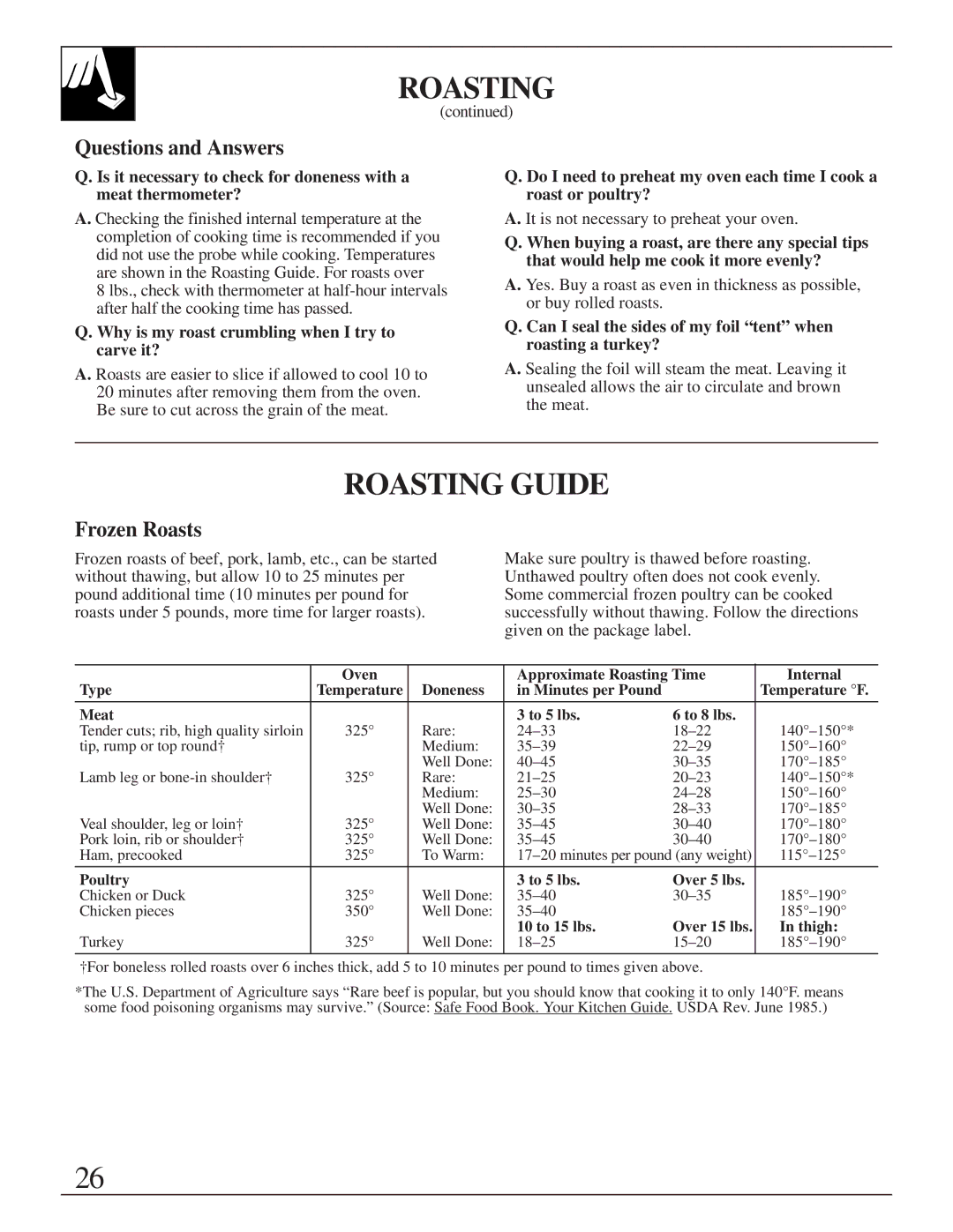 GE 164D2966P205-1 Roasting Guide, Questions and Answers, Frozen Roasts, Why is my roast crumbling when I try to carve it? 