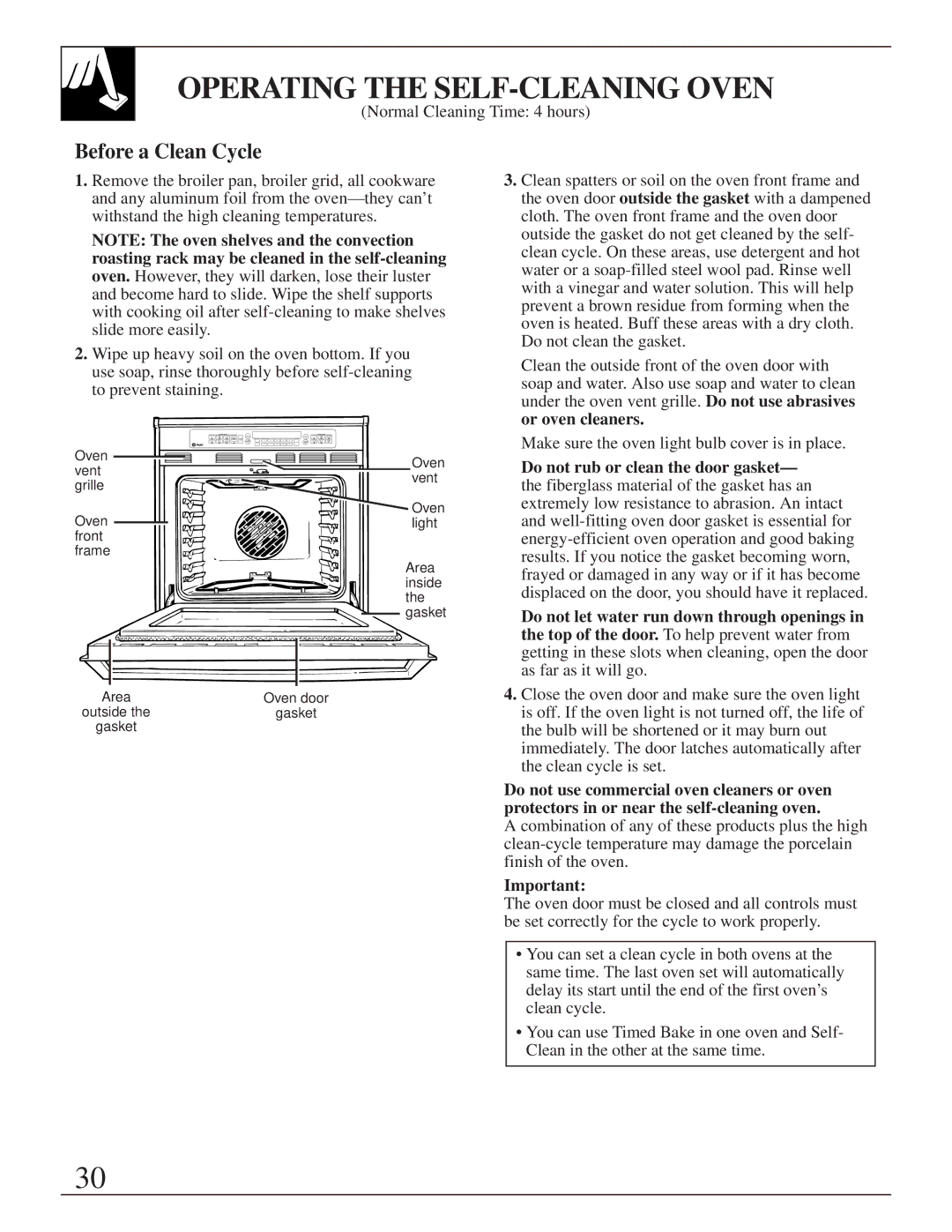 GE 164D2966P205-1 manual Operating the SELF-CLEANING Oven, Before a Clean Cycle 