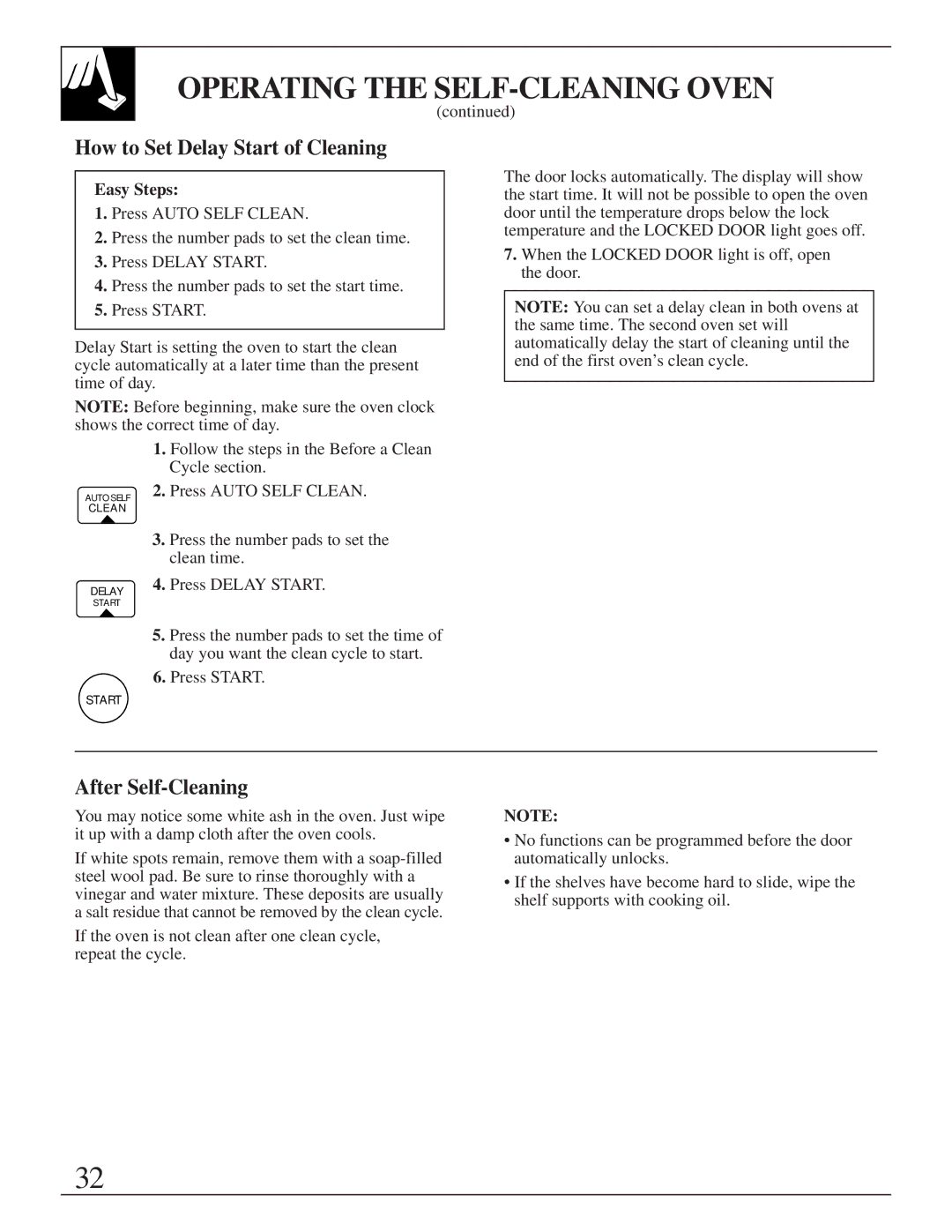 GE 164D2966P205-1 manual How to Set Delay Start of Cleaning, After Self-Cleaning 