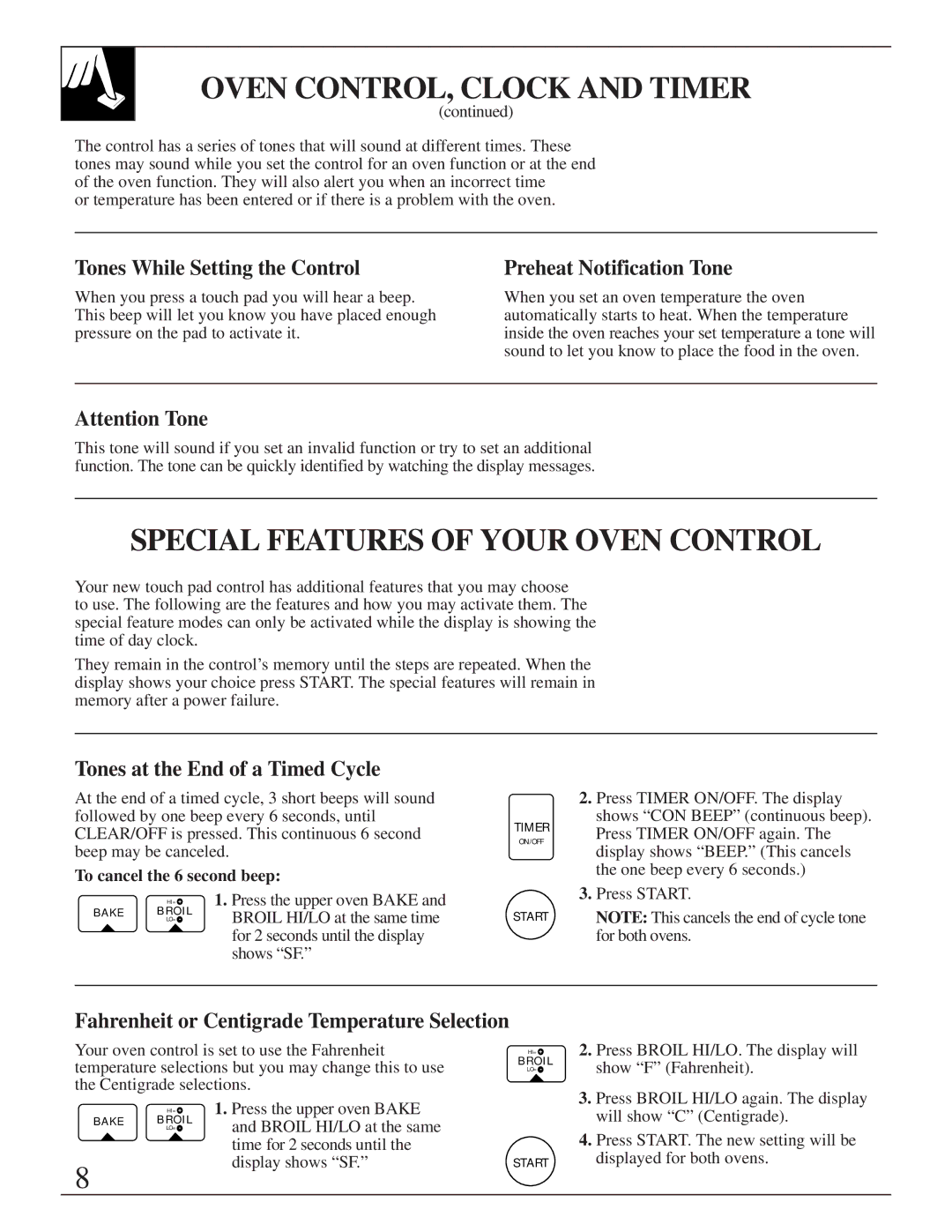 GE 164D2966P205-1 manual Special Features of Your Oven Control, Tones While Setting the Control, Preheat Notification Tone 