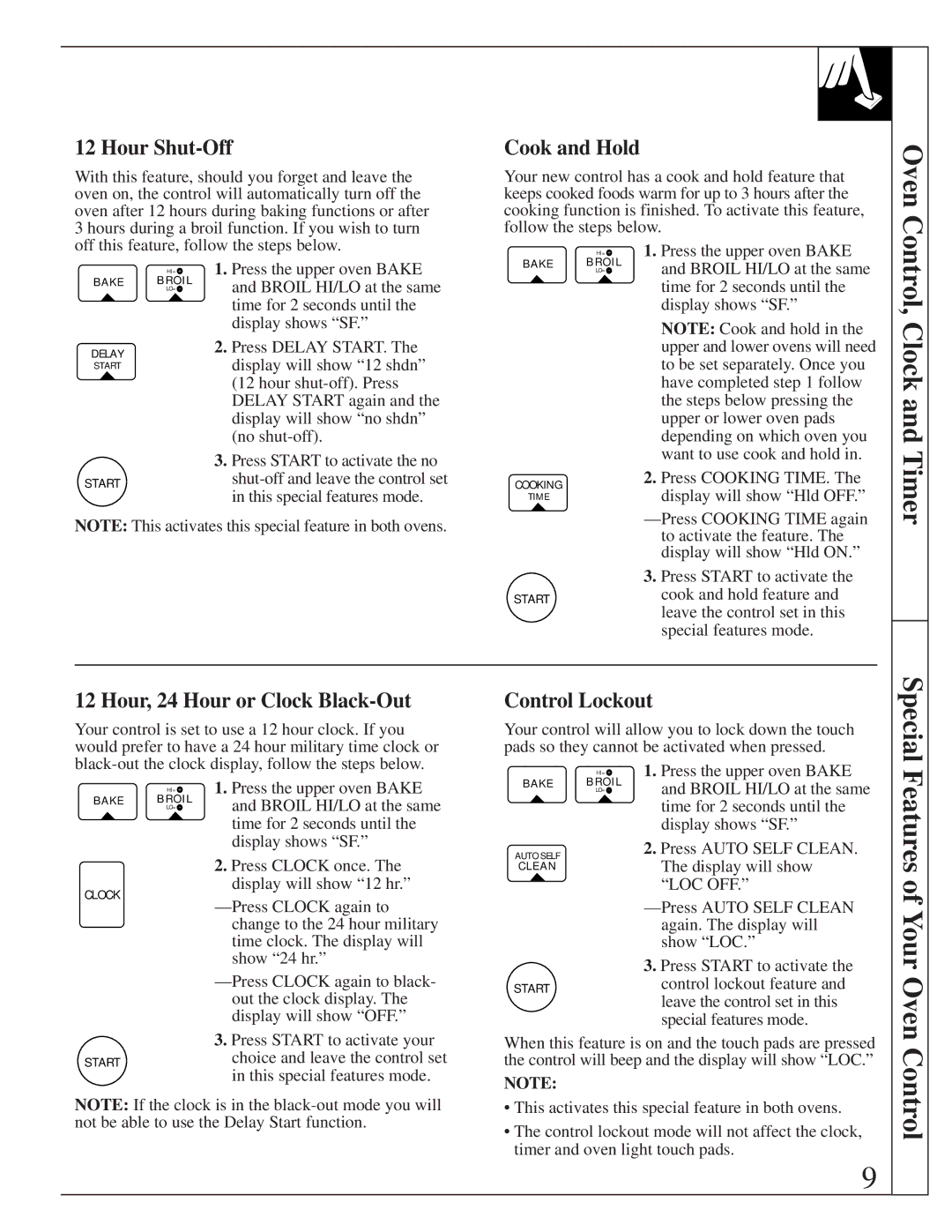 GE 164D2966P205-1 manual Control, Clock and Timer, Special, Features of Your Oven Control 