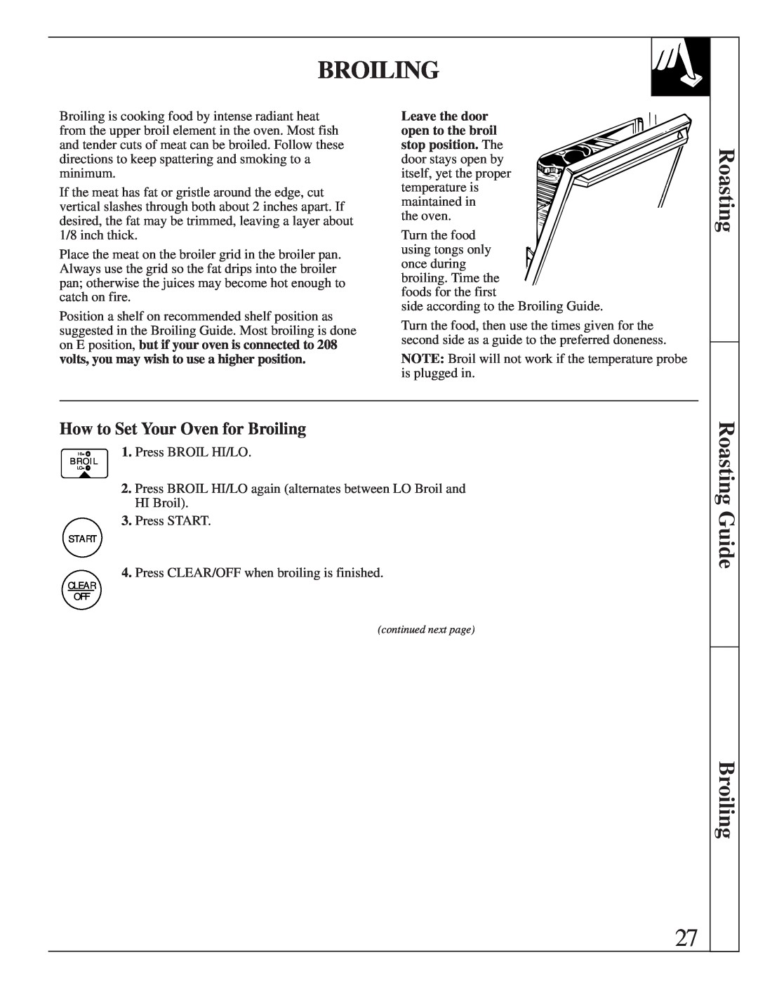 GE 164D2966P205-1 manual Roasting Guide Broiling, How to Set Your Oven for Broiling 