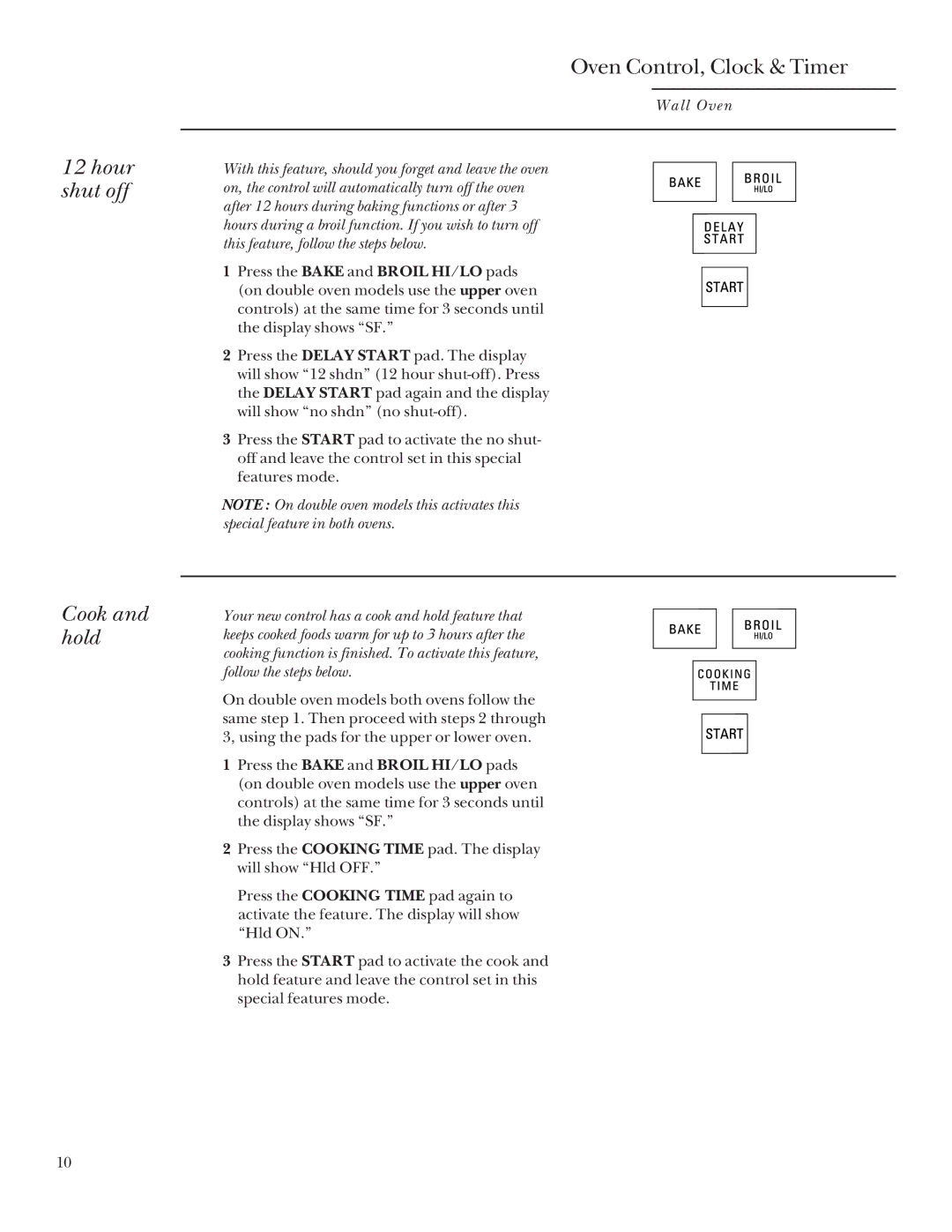 GE 164D3333P095 manual Hour shut off Cook and hold 