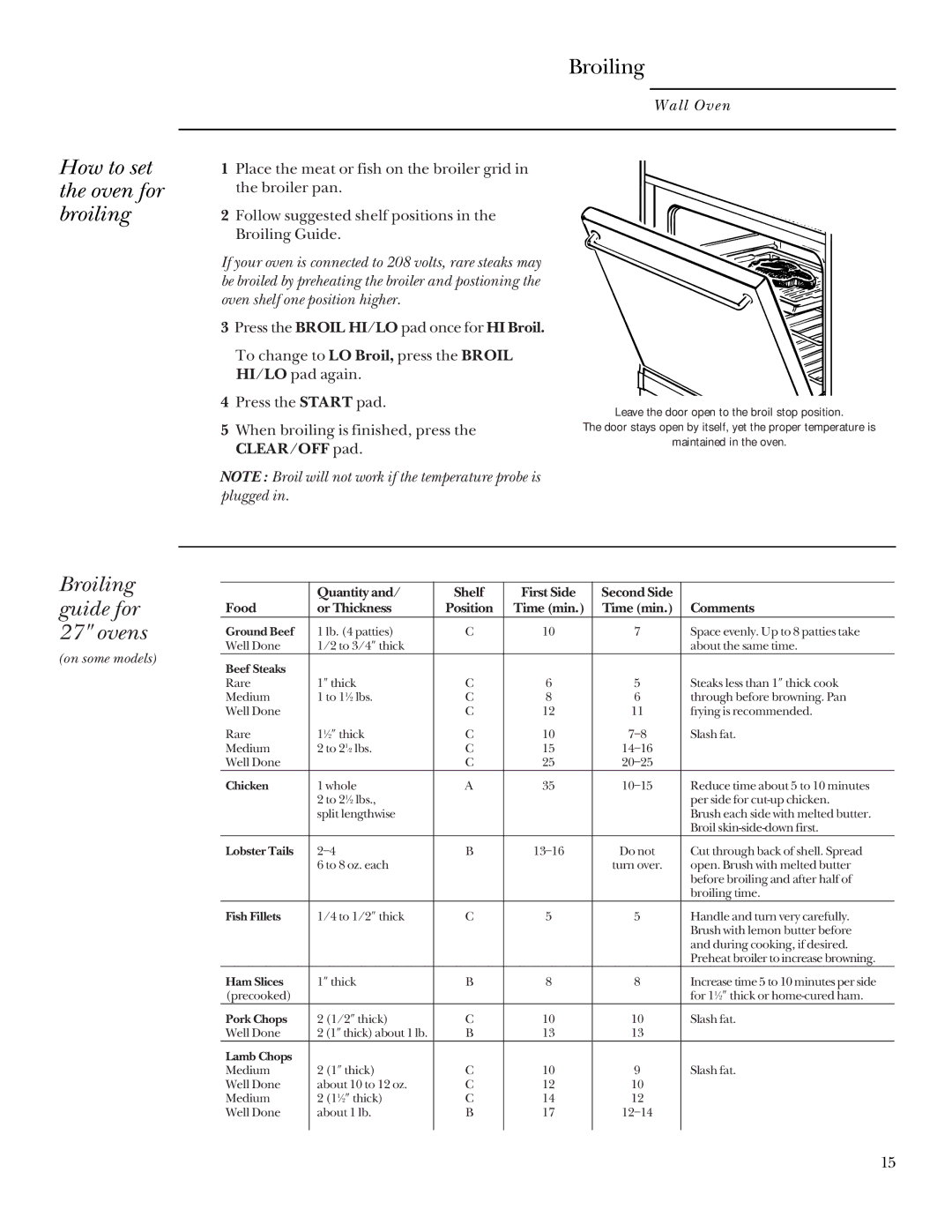 GE 164D3333P095 manual How to set the oven for broiling, Broiling, Guide for, 27 ″ovens 