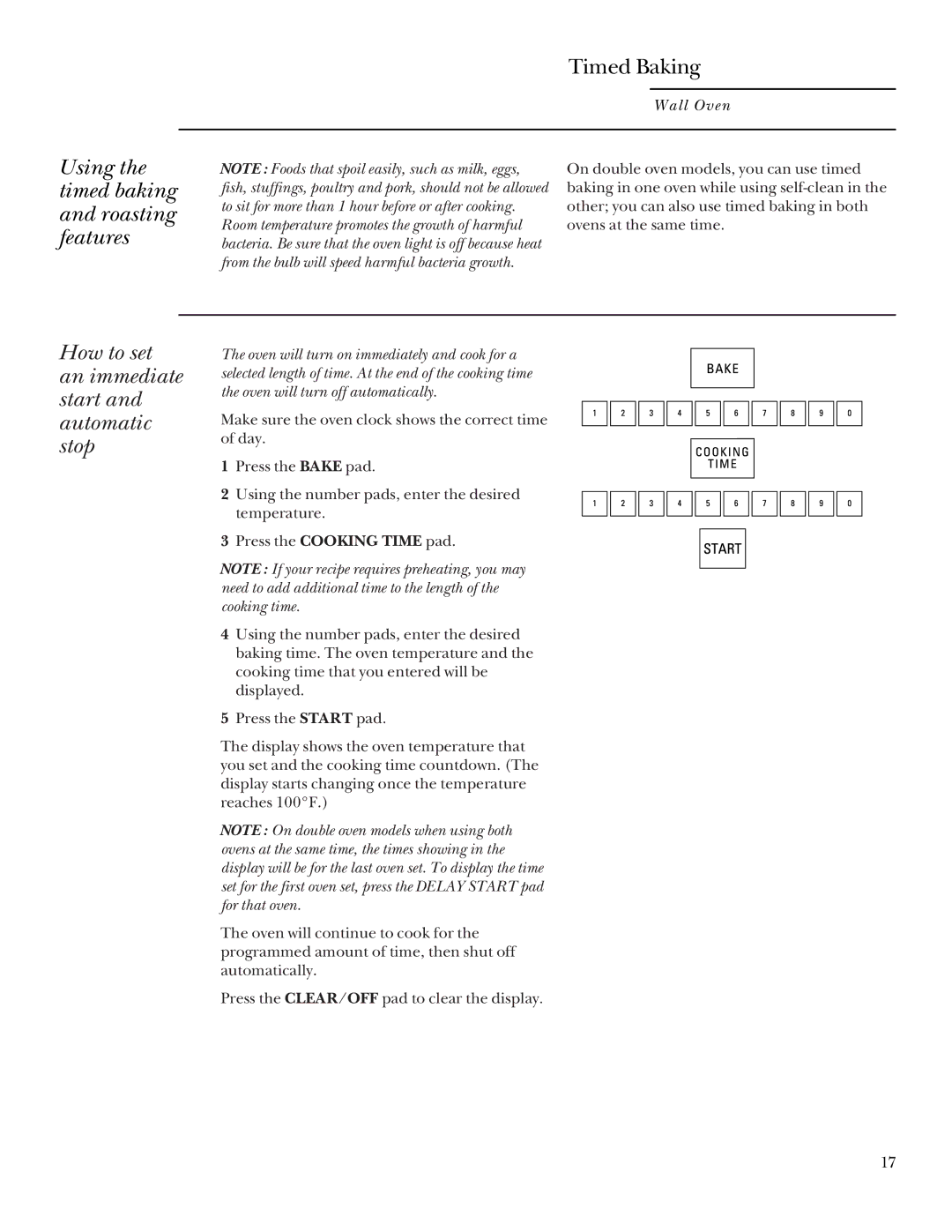 GE 164D3333P095 manual Using the timed baking and roasting features Timed Baking 